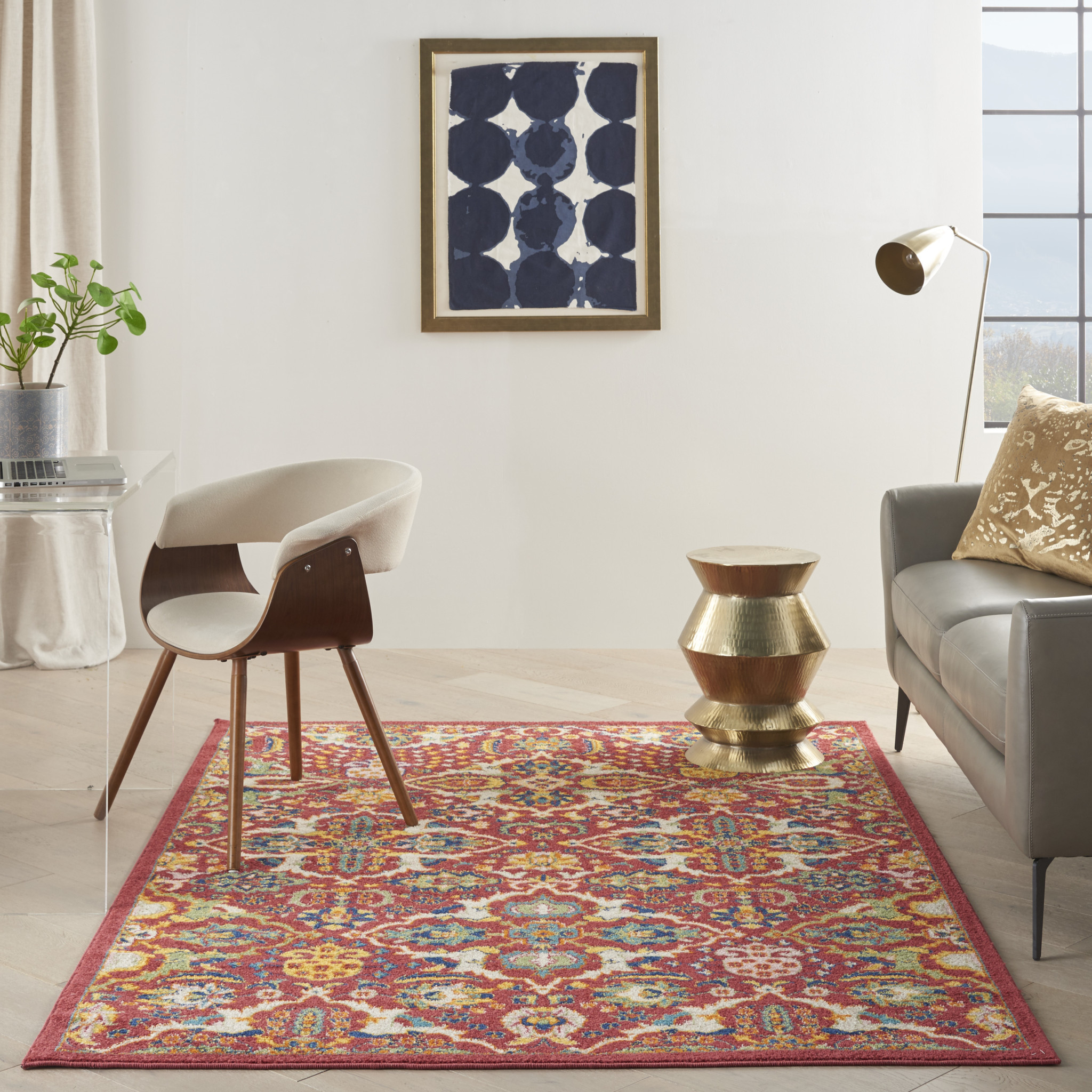 5" X 7" Red Floral Power Loom Area Rug