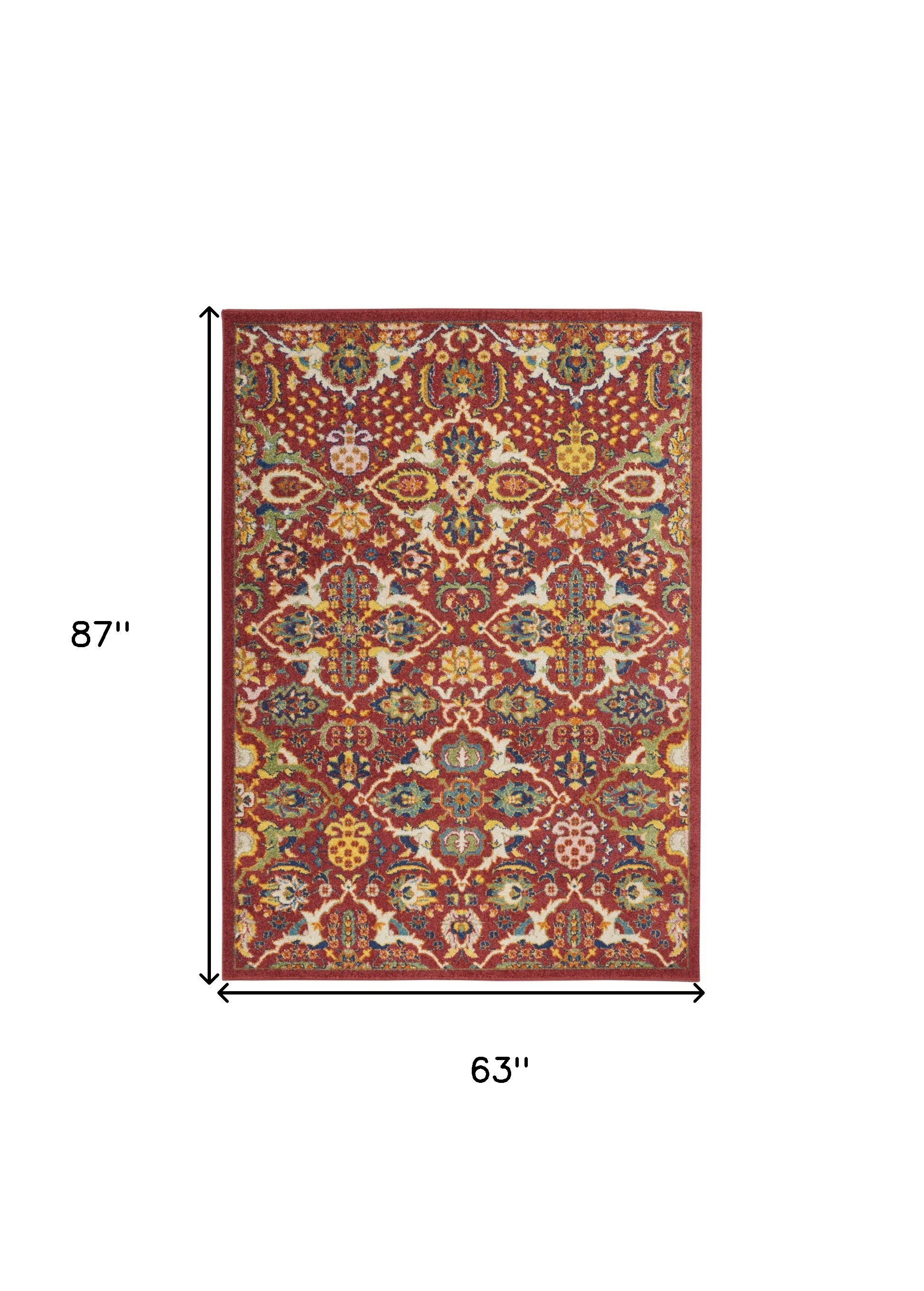 5" X 7" Red Floral Power Loom Area Rug