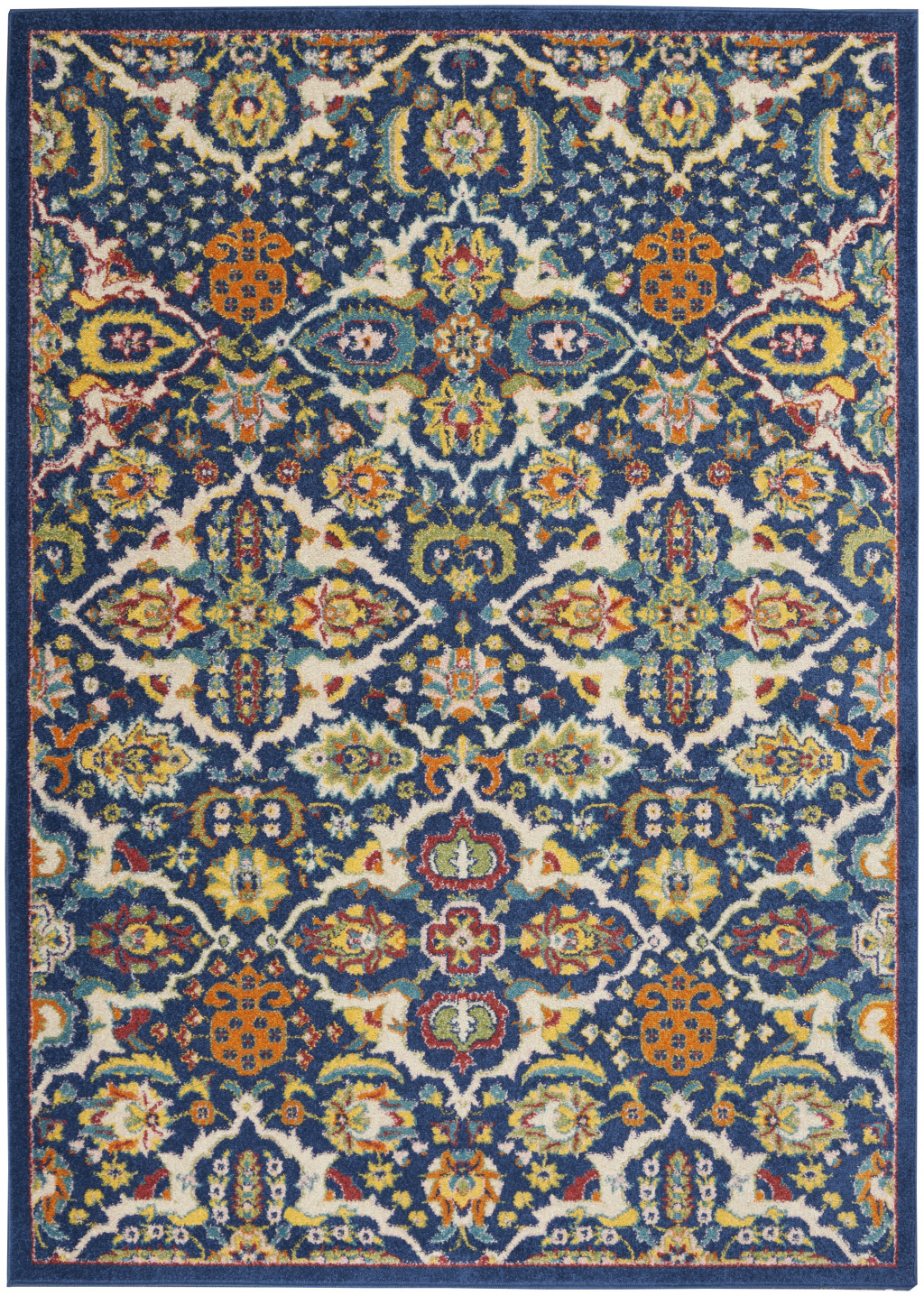 5" X 7" Blue Floral Power Loom Area Rug