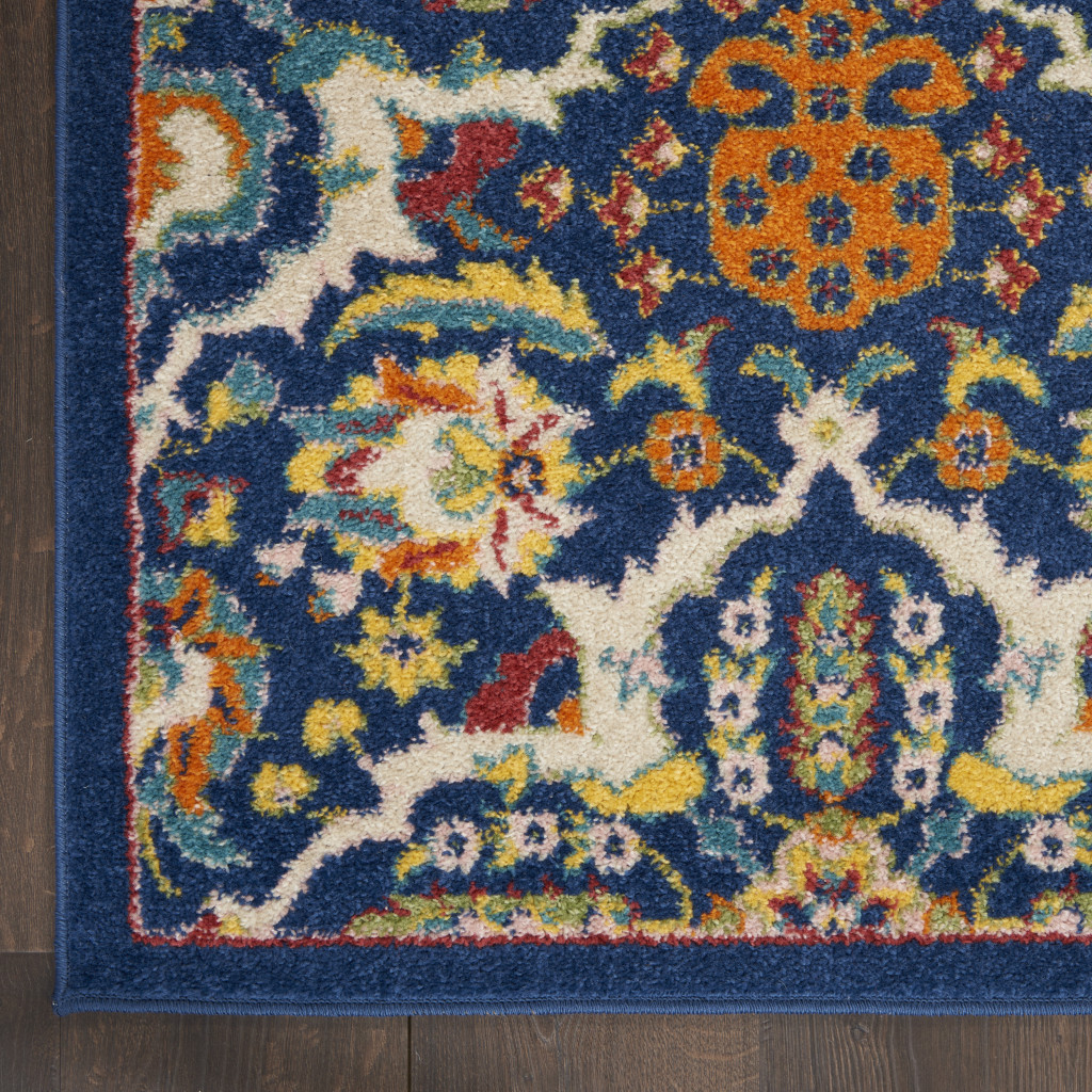 5" X 7" Blue Floral Power Loom Area Rug