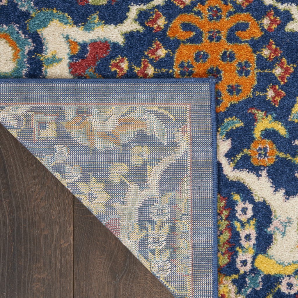 5" X 7" Blue Floral Power Loom Area Rug