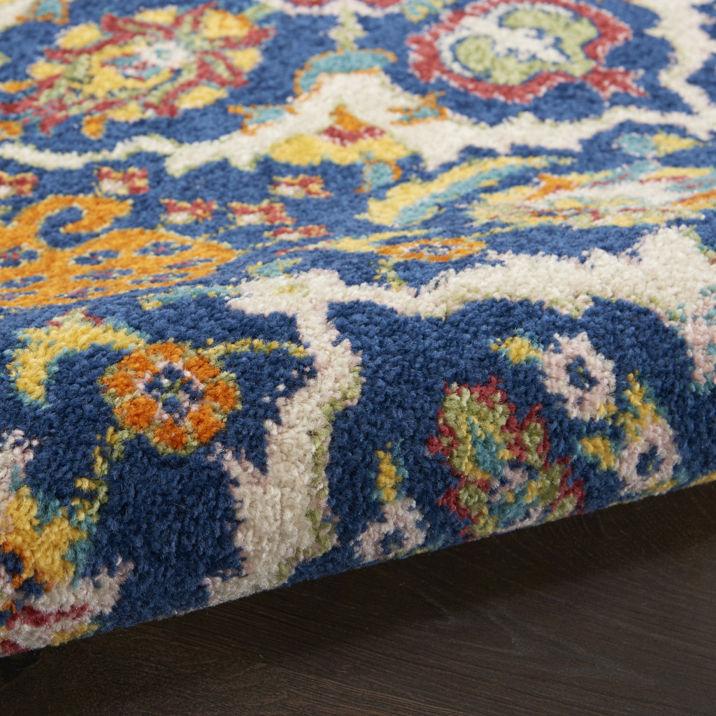 5" X 7" Blue Floral Power Loom Area Rug