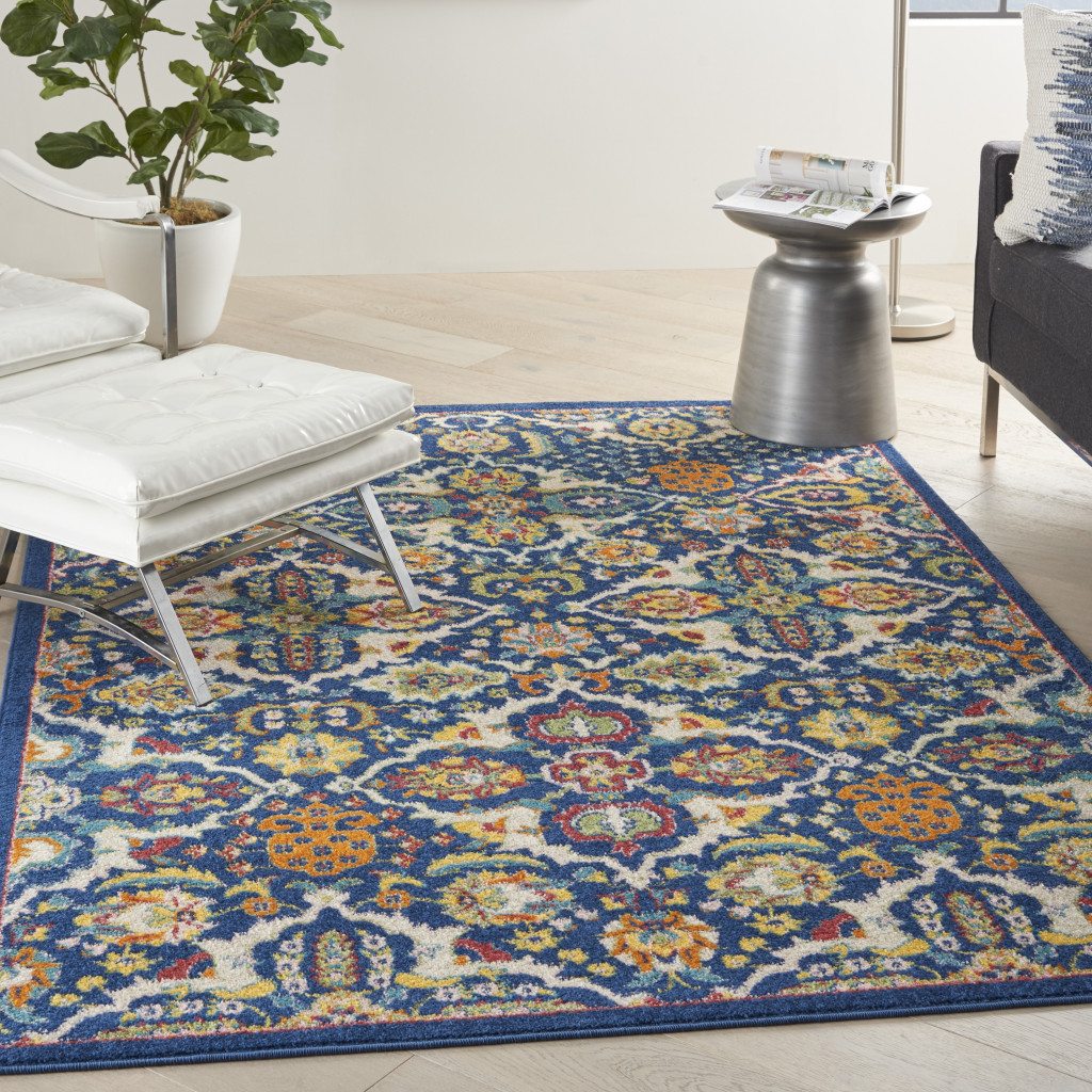 5" X 7" Blue Floral Power Loom Area Rug