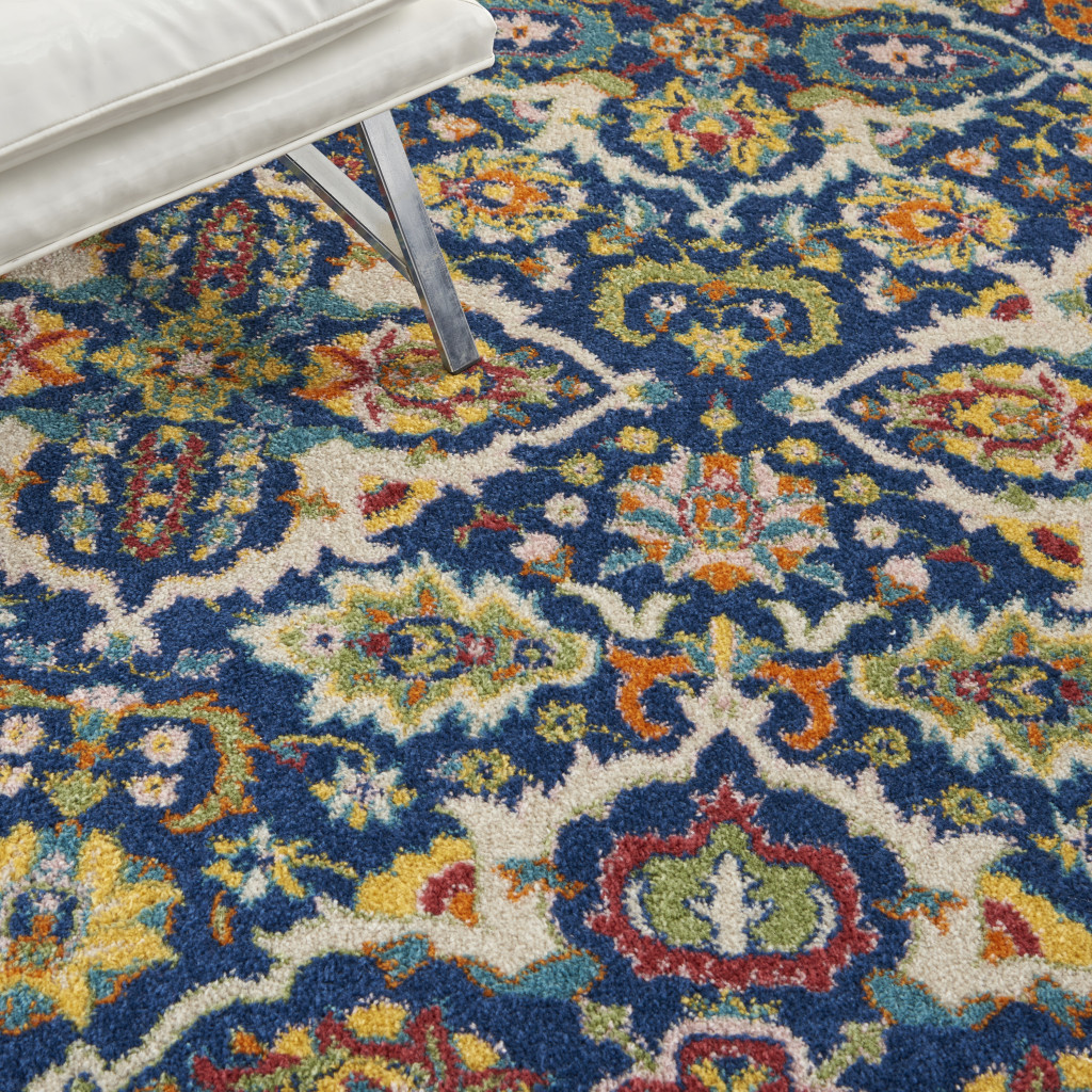 5" X 7" Blue Floral Power Loom Area Rug