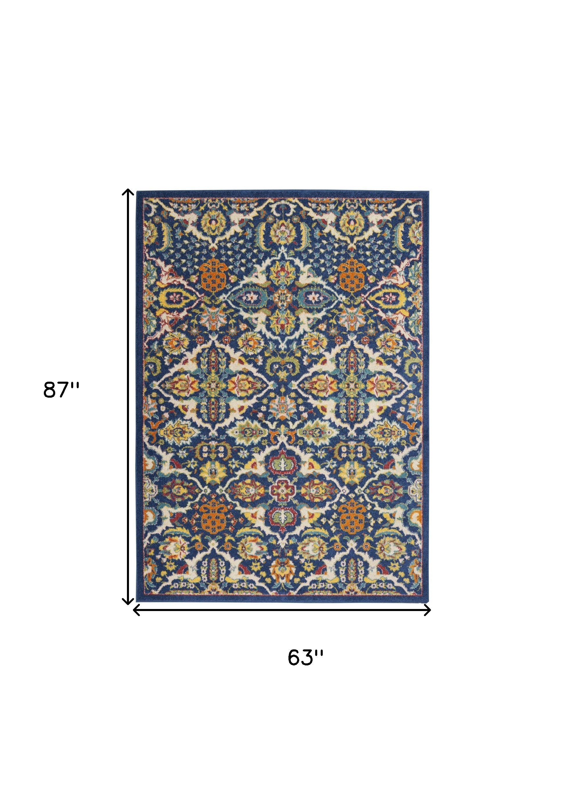 5" X 7" Blue Floral Power Loom Area Rug