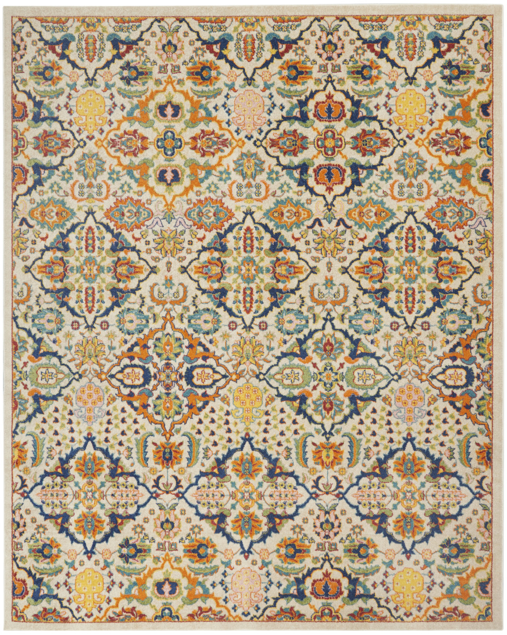 7" X 10" Ivory Floral Power Loom Area Rug