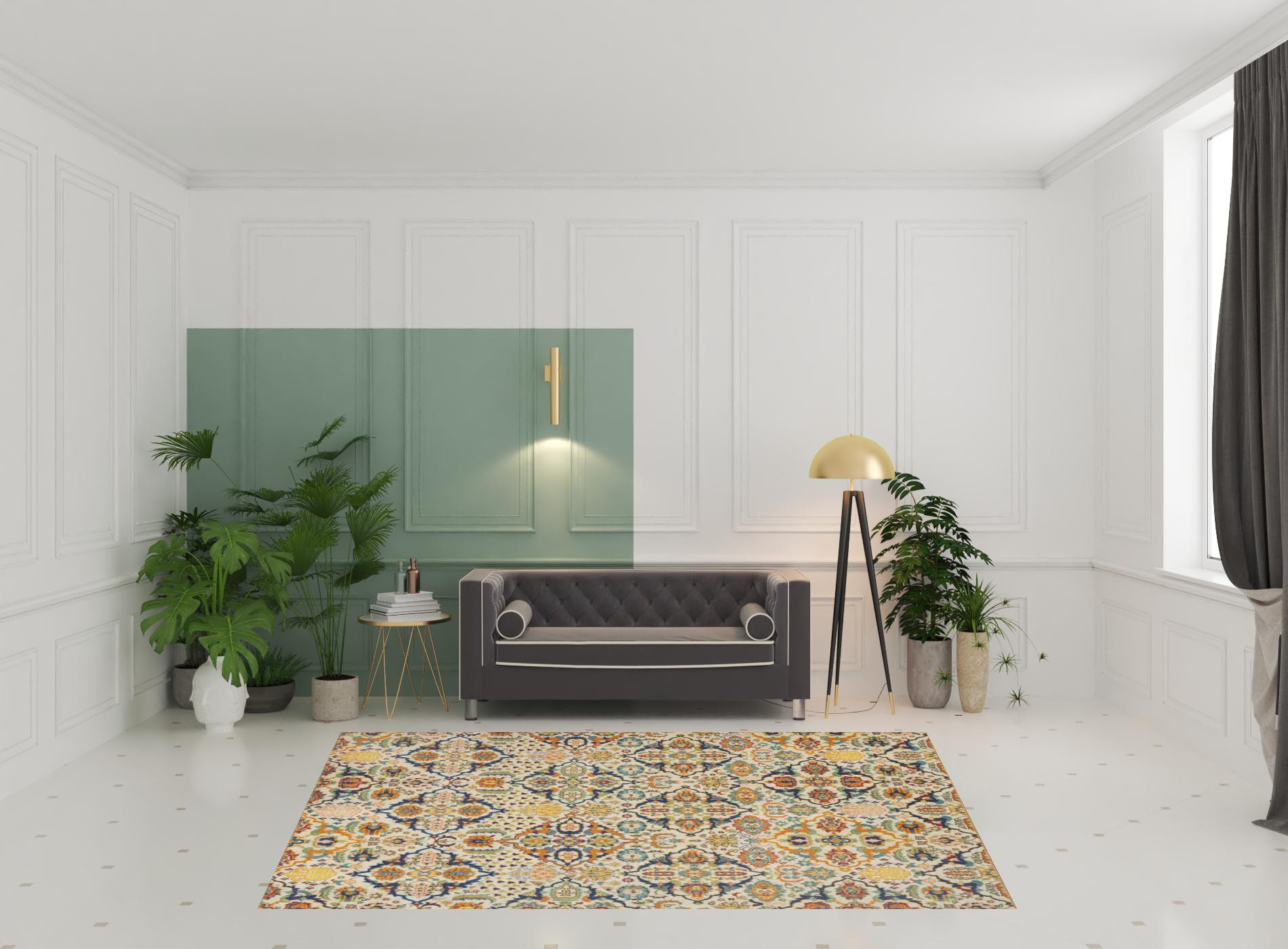 7" X 10" Ivory Floral Power Loom Area Rug