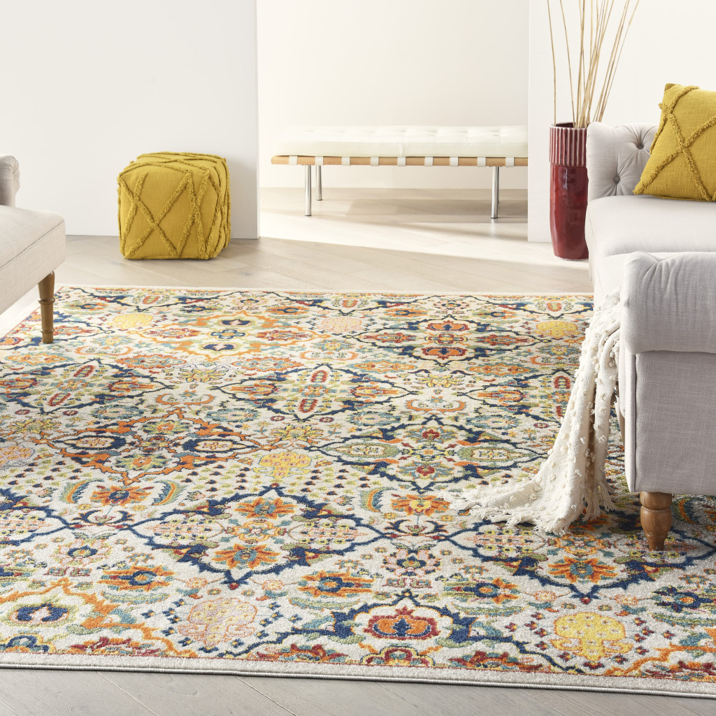7" X 10" Ivory Floral Power Loom Area Rug
