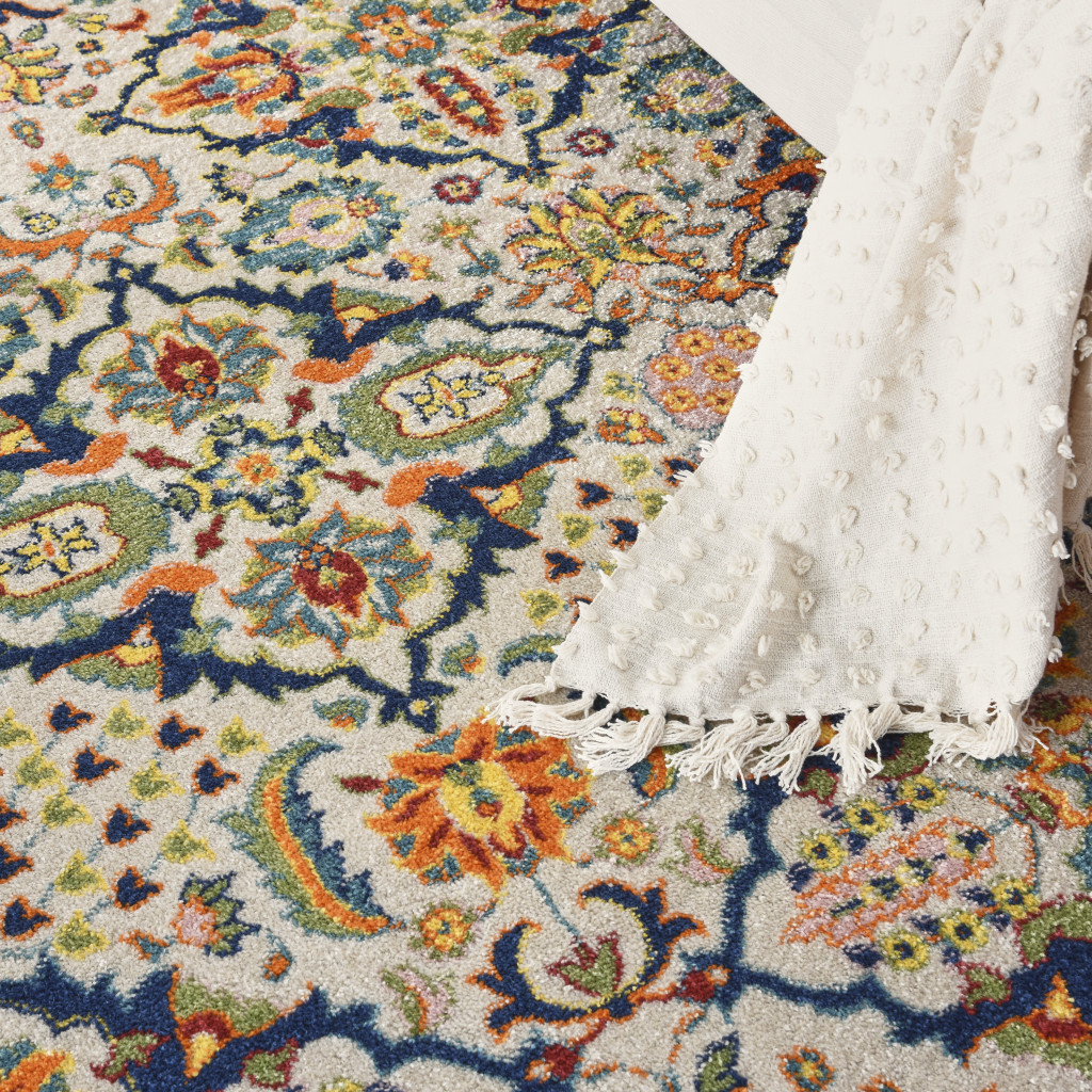 7" X 10" Ivory Floral Power Loom Area Rug