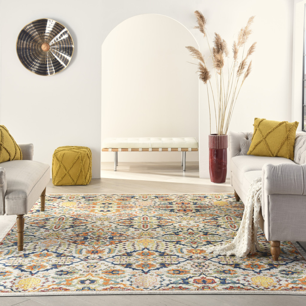 7" X 10" Ivory Floral Power Loom Area Rug