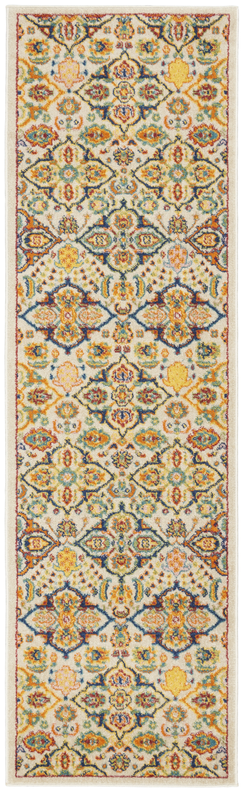 8 Ivory Floral Power Loom Runner Rug