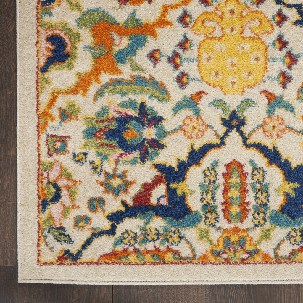 8 Ivory Floral Power Loom Runner Rug
