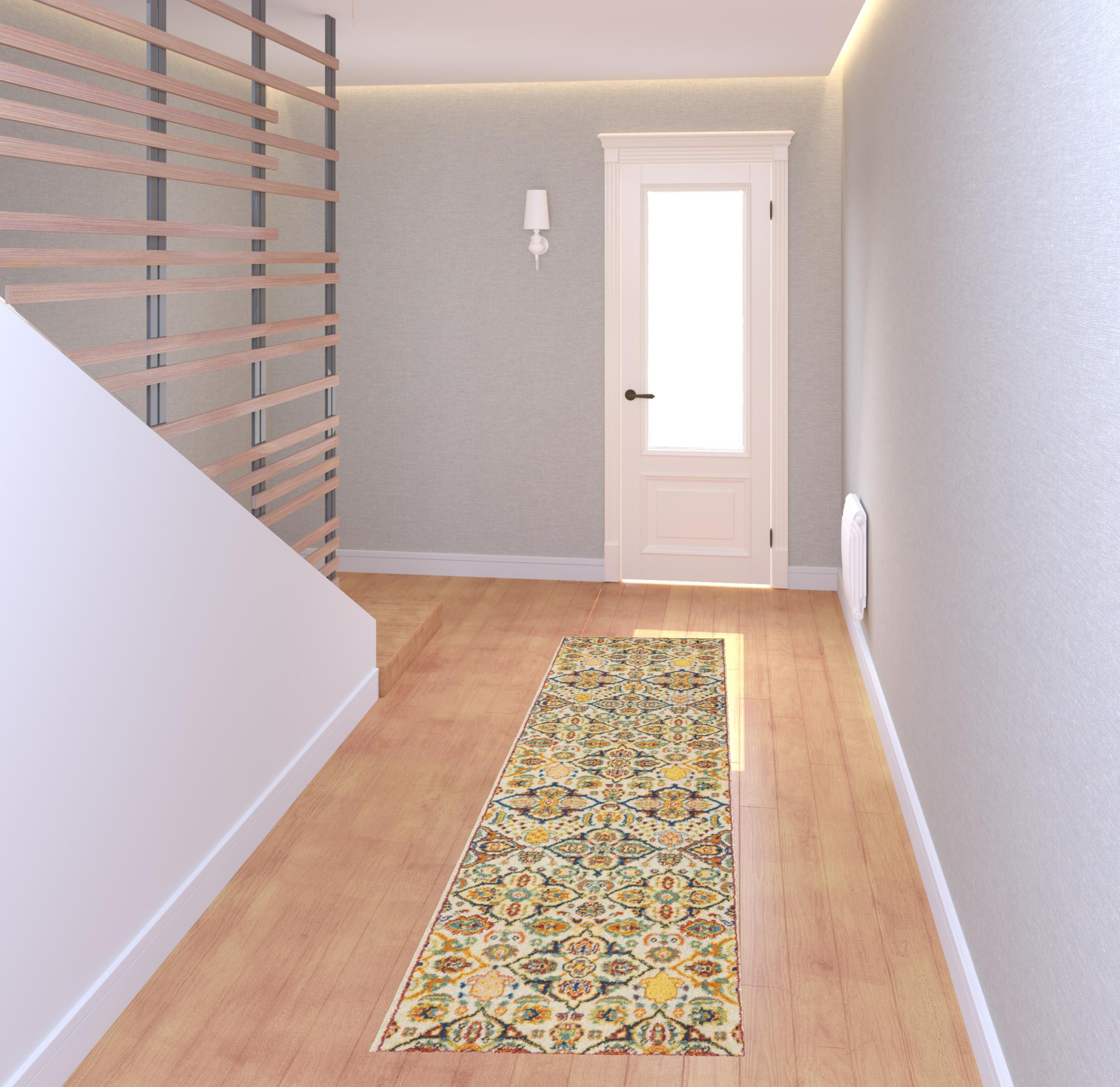8 Ivory Floral Power Loom Runner Rug