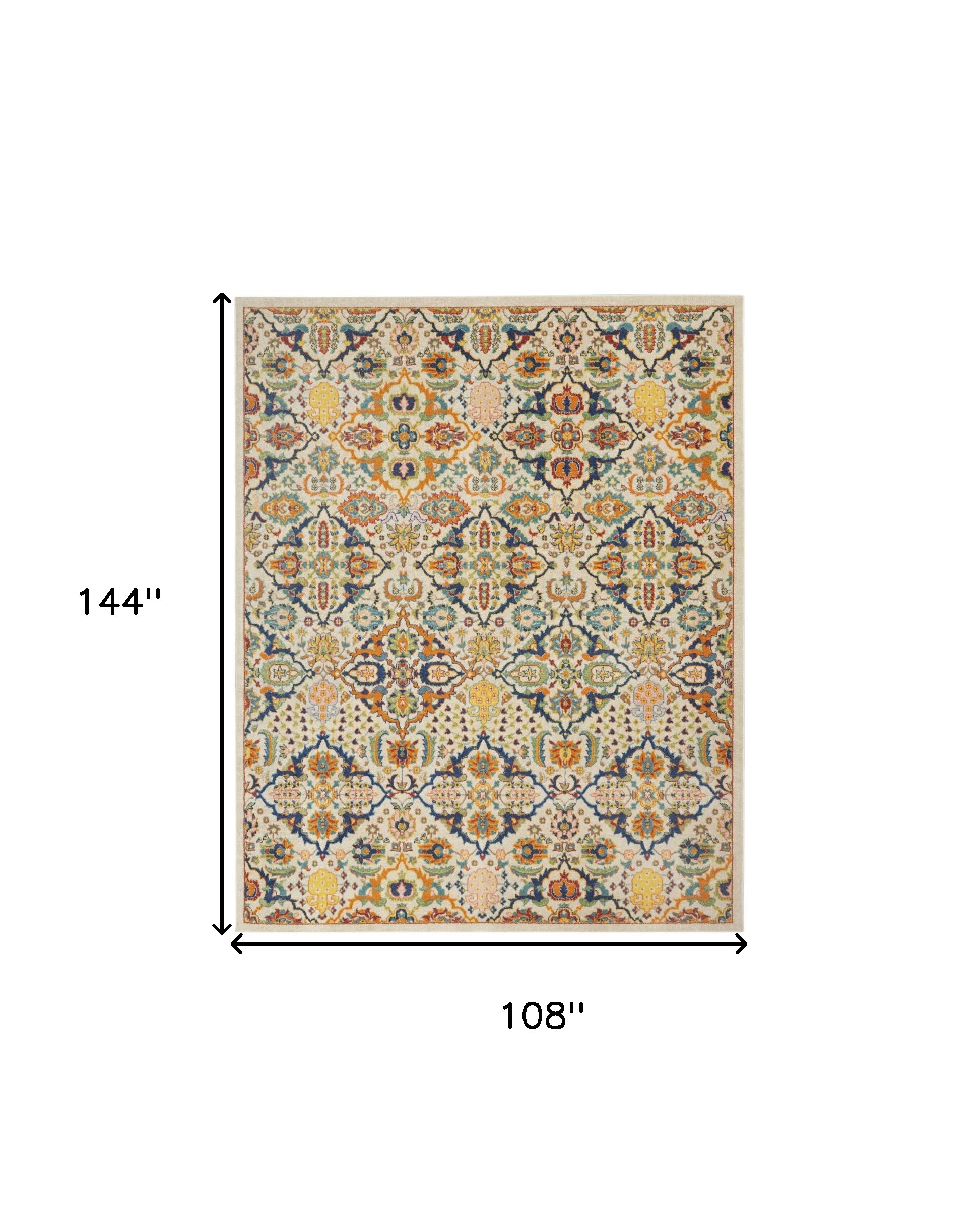 9" X 12" Ivory Floral Power Loom Area Rug