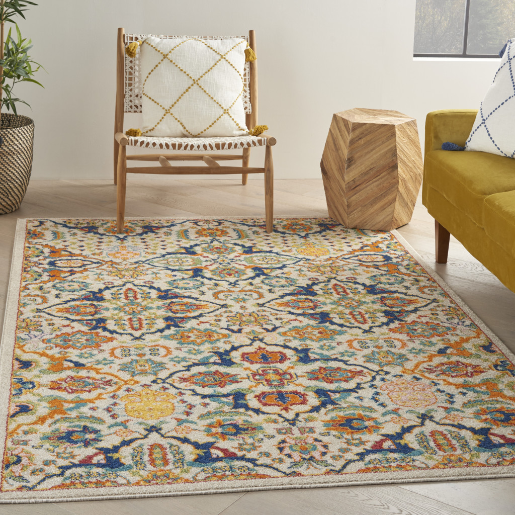 5" X 7" Ivory Floral Power Loom Area Rug