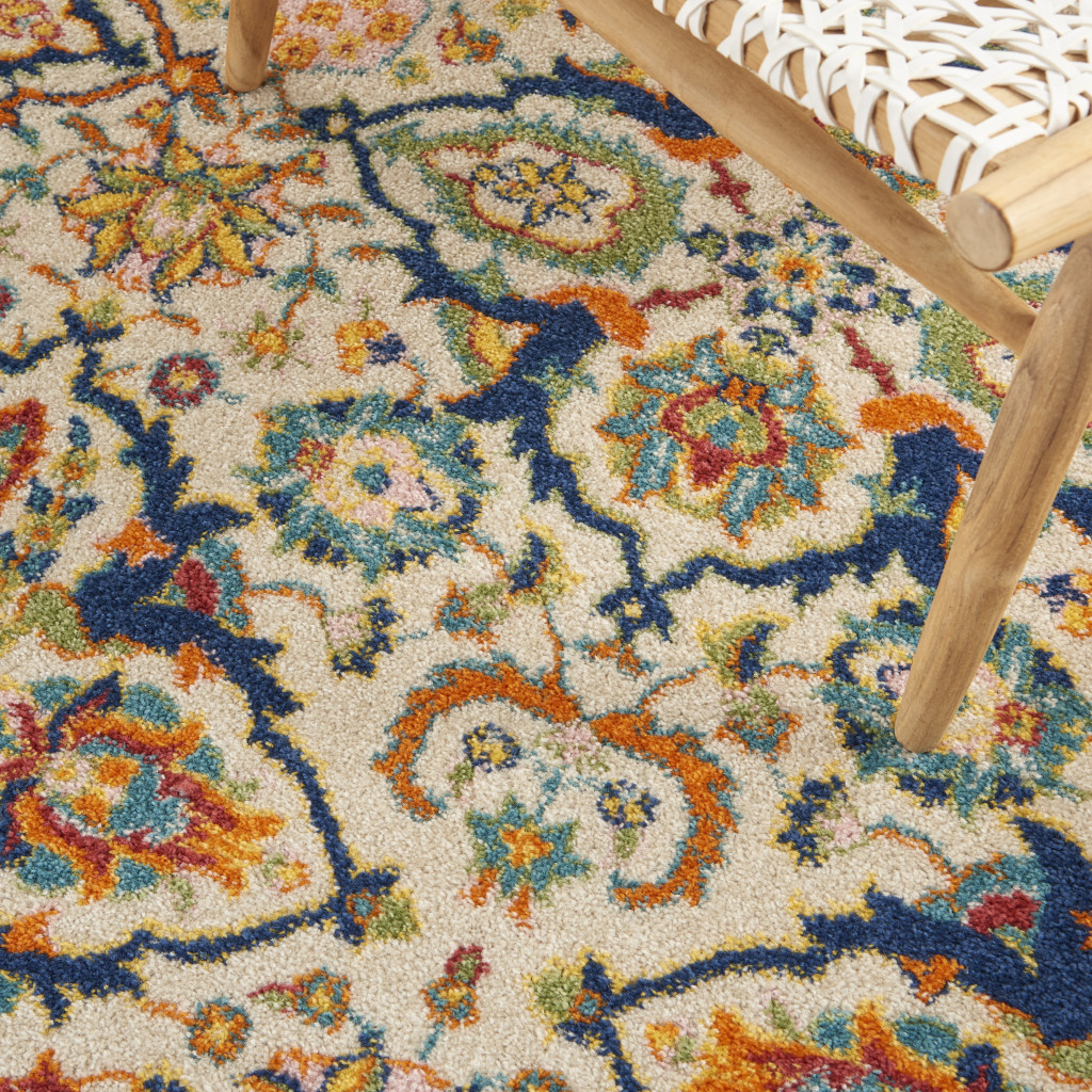 5" X 7" Ivory Floral Power Loom Area Rug