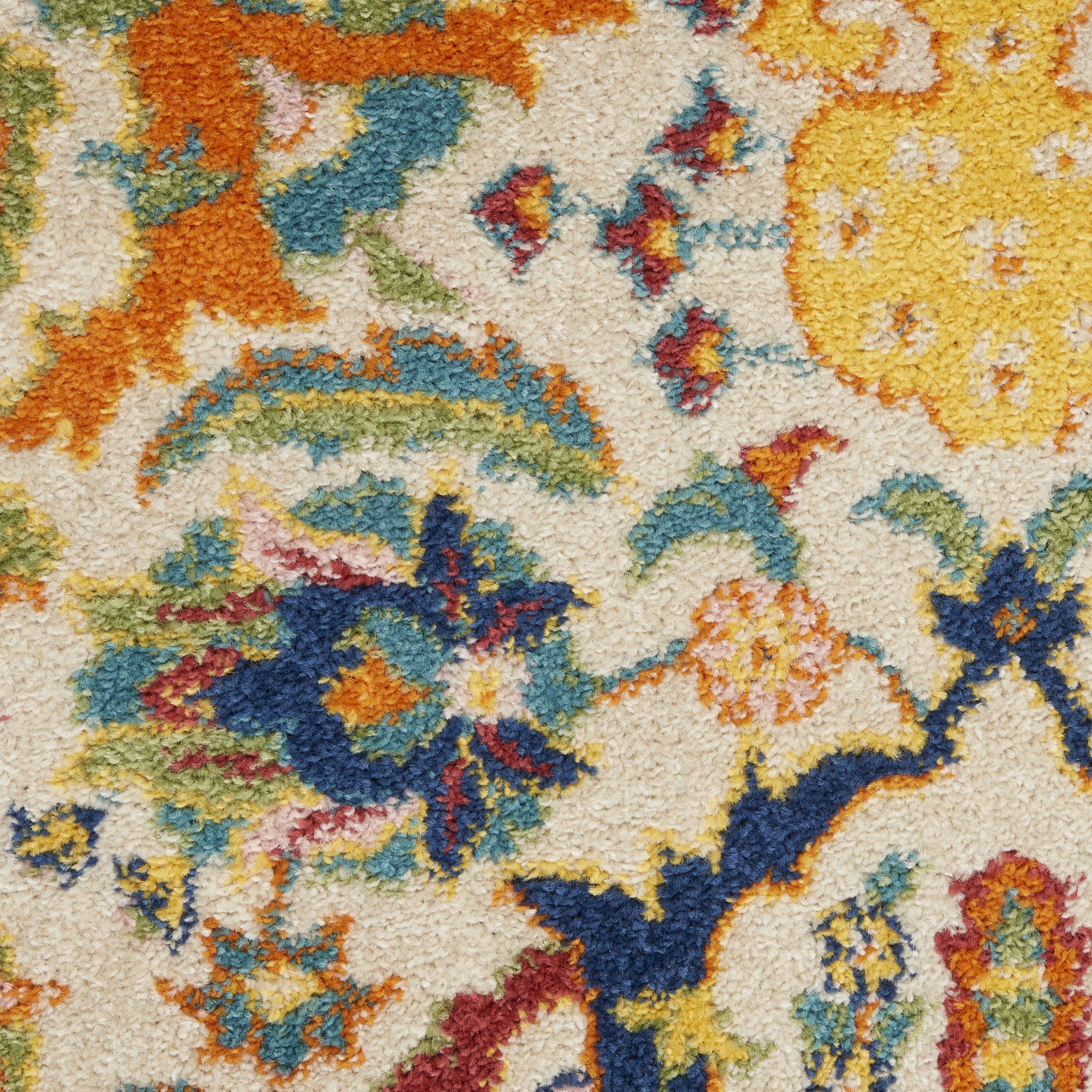 8" Ivory Round Floral Power Loom Area Rug