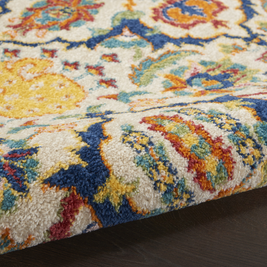 8" Ivory Round Floral Power Loom Area Rug