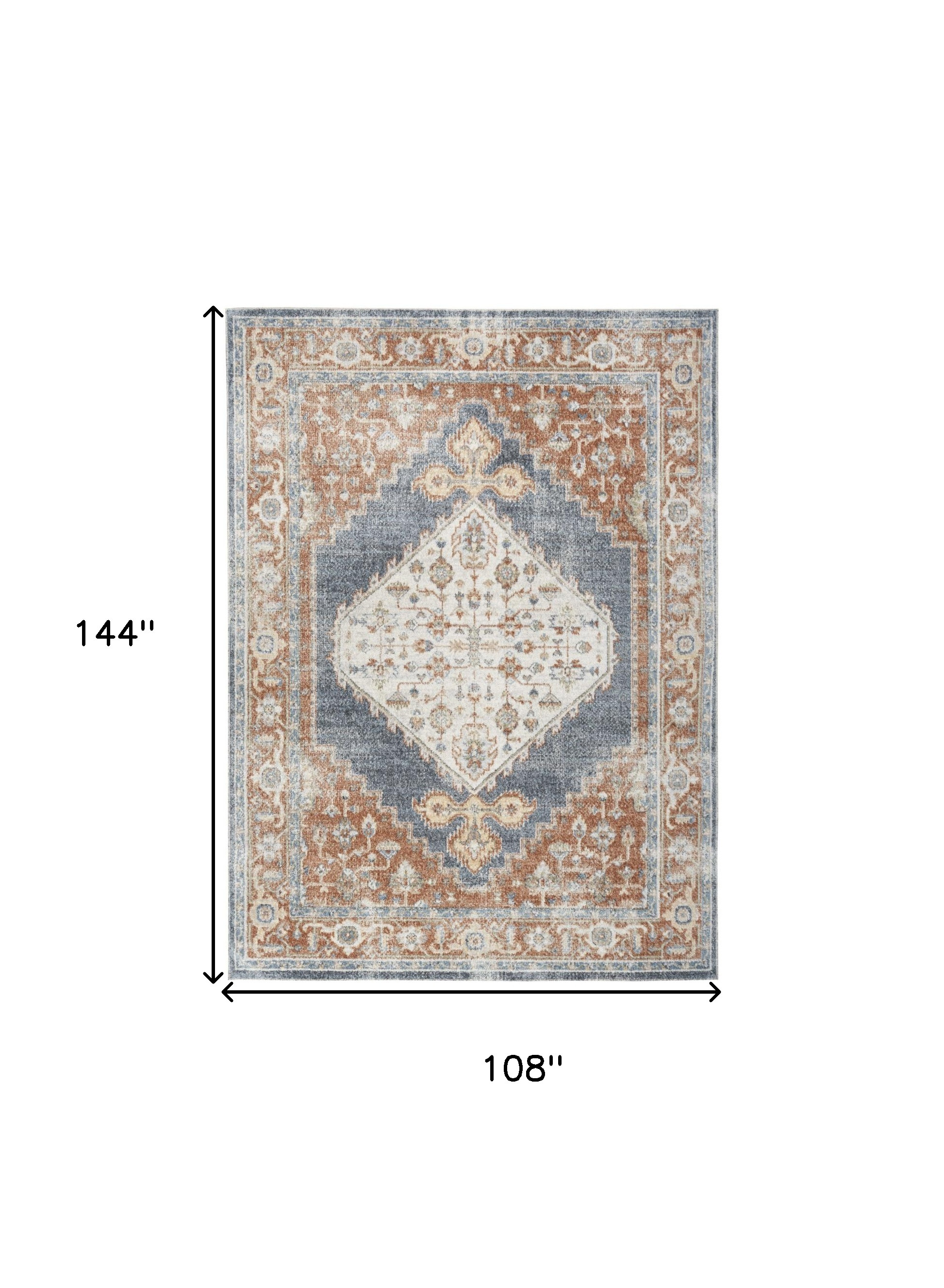 9" X 12" Ivory Oriental Power Loom Distressed Area Rug