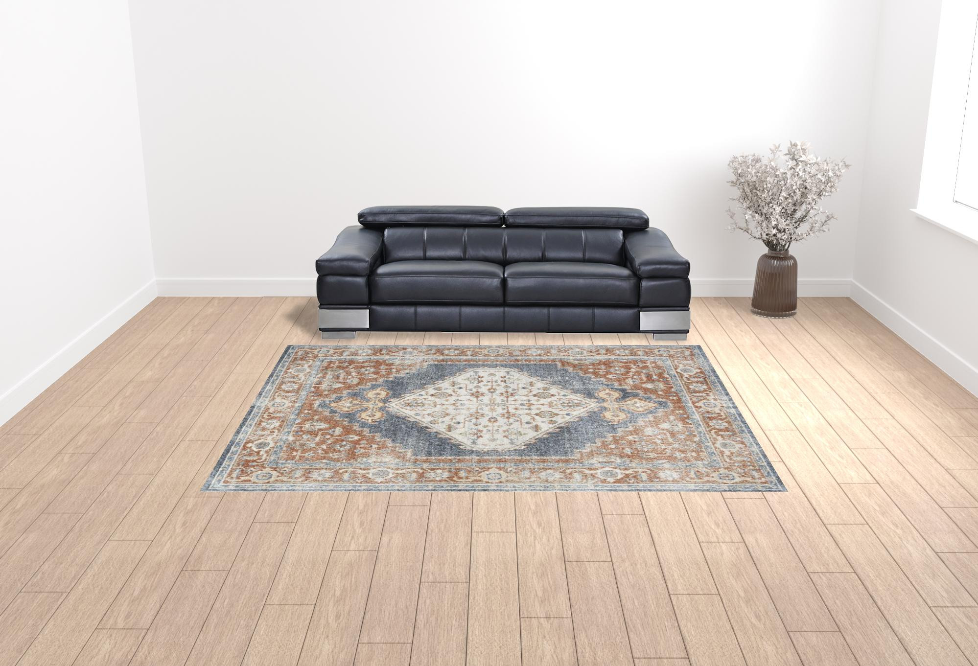 9" X 12" Ivory Oriental Power Loom Distressed Area Rug