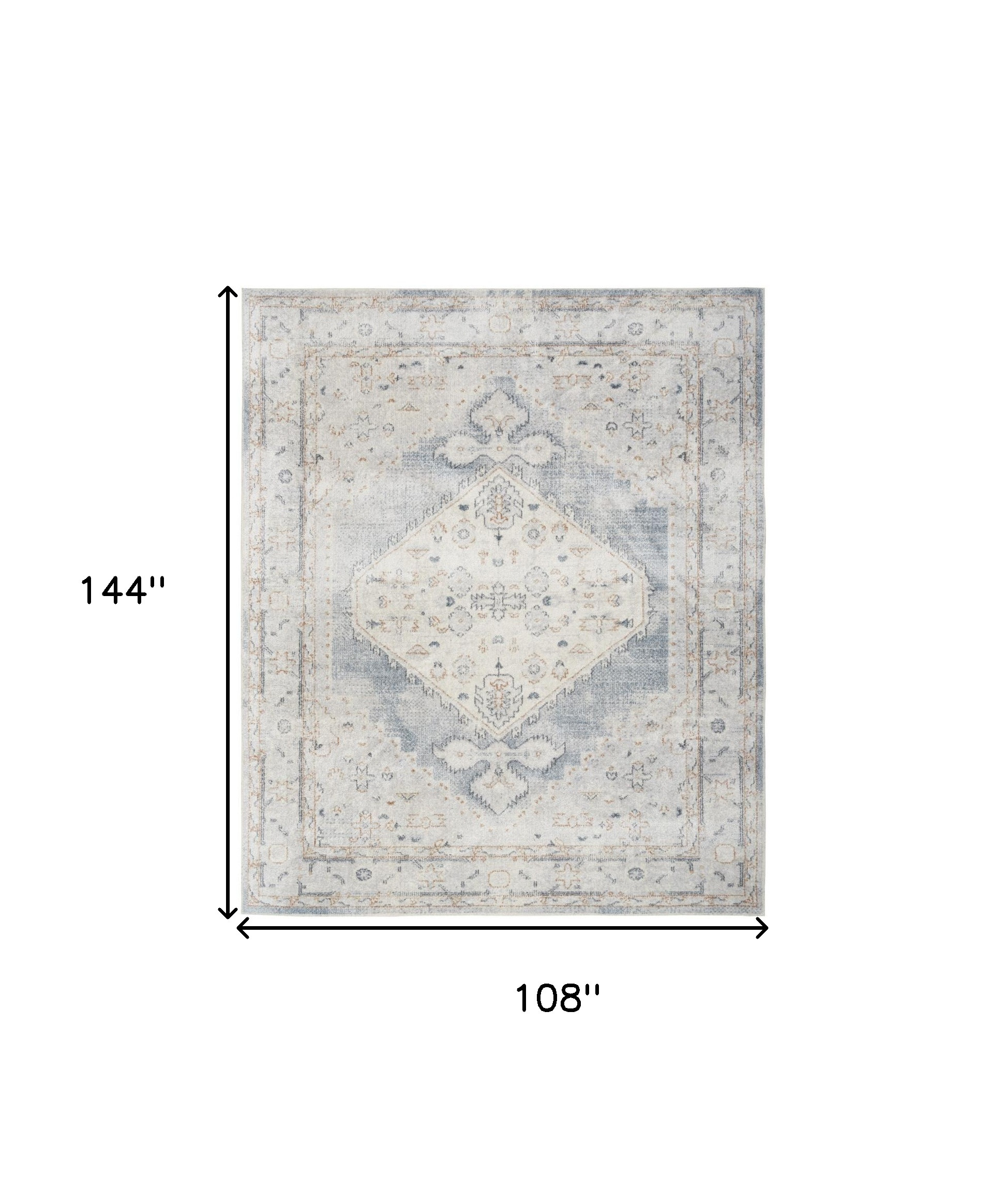 9" X 12" Light Blue Oriental Power Loom Distressed Area Rug