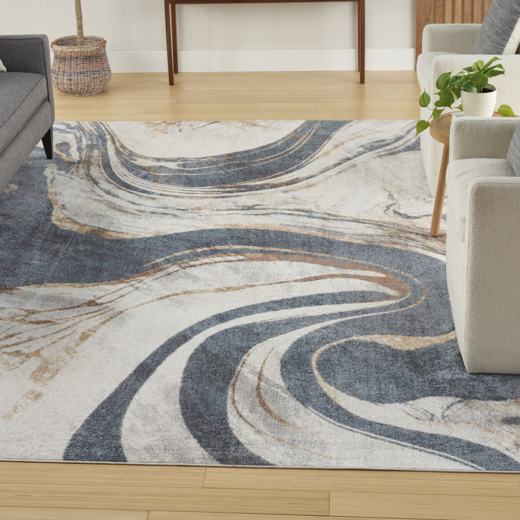 9" X 12" Gray Oriental Power Loom Area Rug