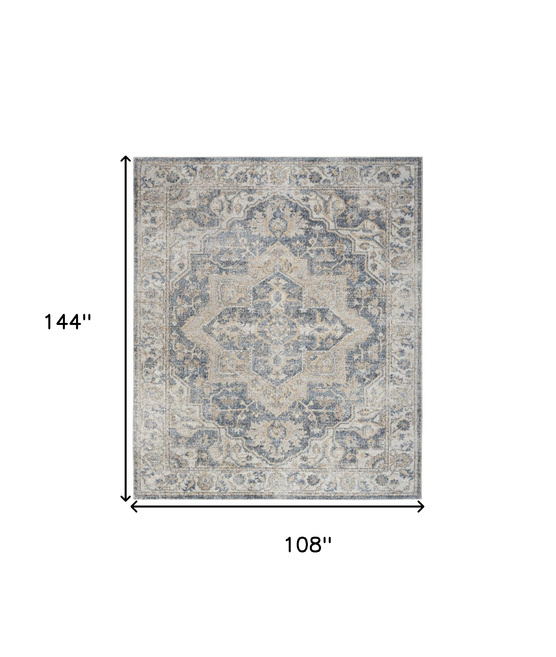 9" X 12" Gray Oriental Power Loom Area Rug