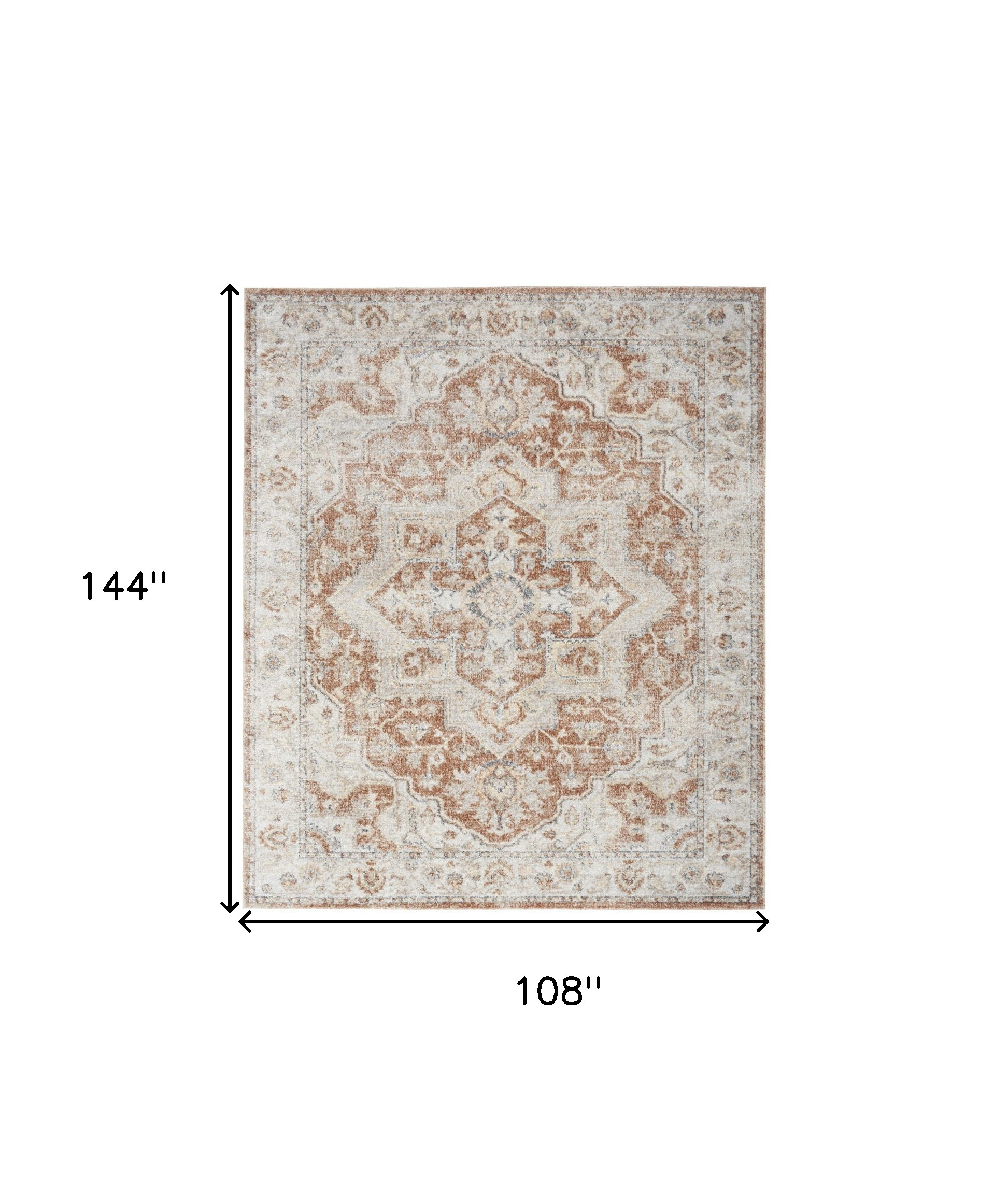 9" X 12" Gold Oriental Power Loom Area Rug