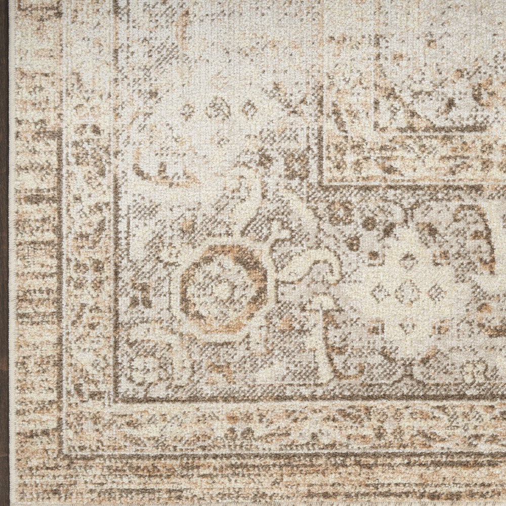 9" X 12" Beige Oriental Power Loom Area Rug