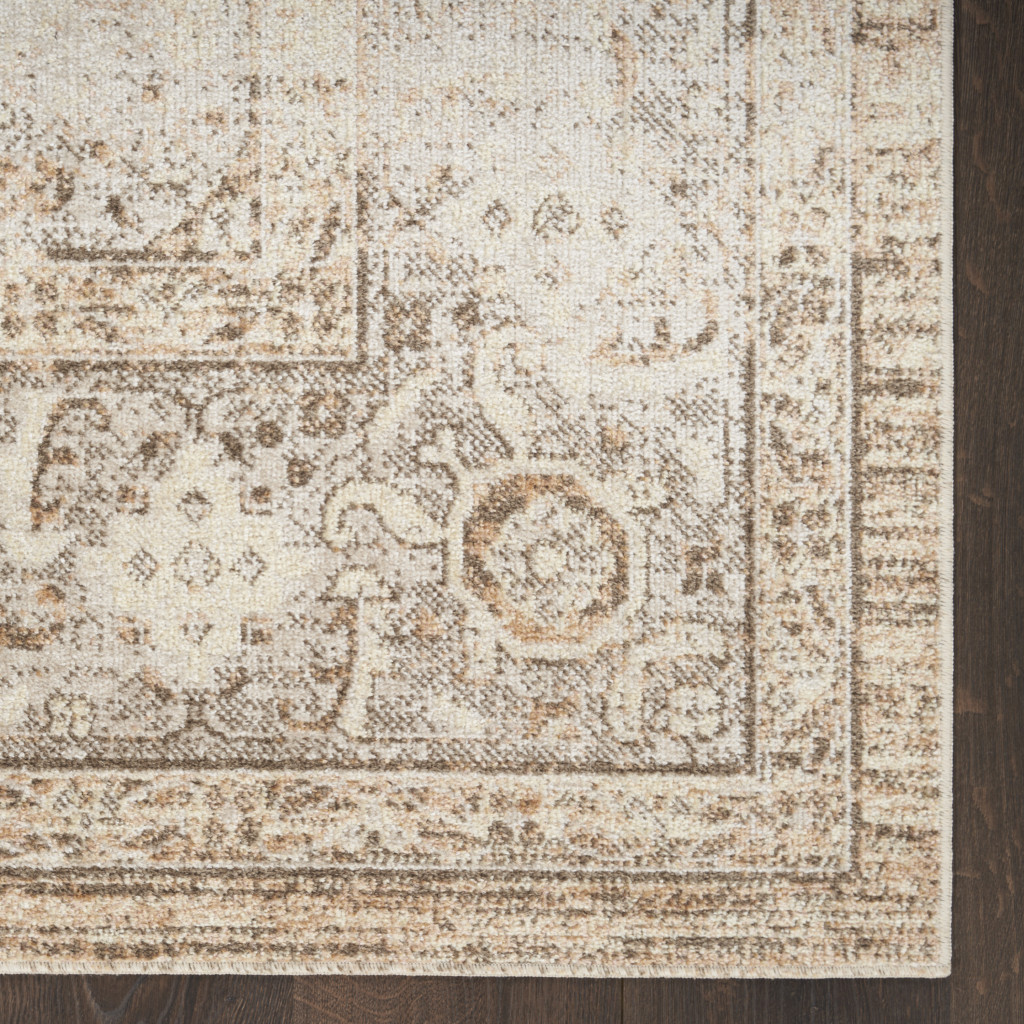 9" X 12" Beige Oriental Power Loom Area Rug