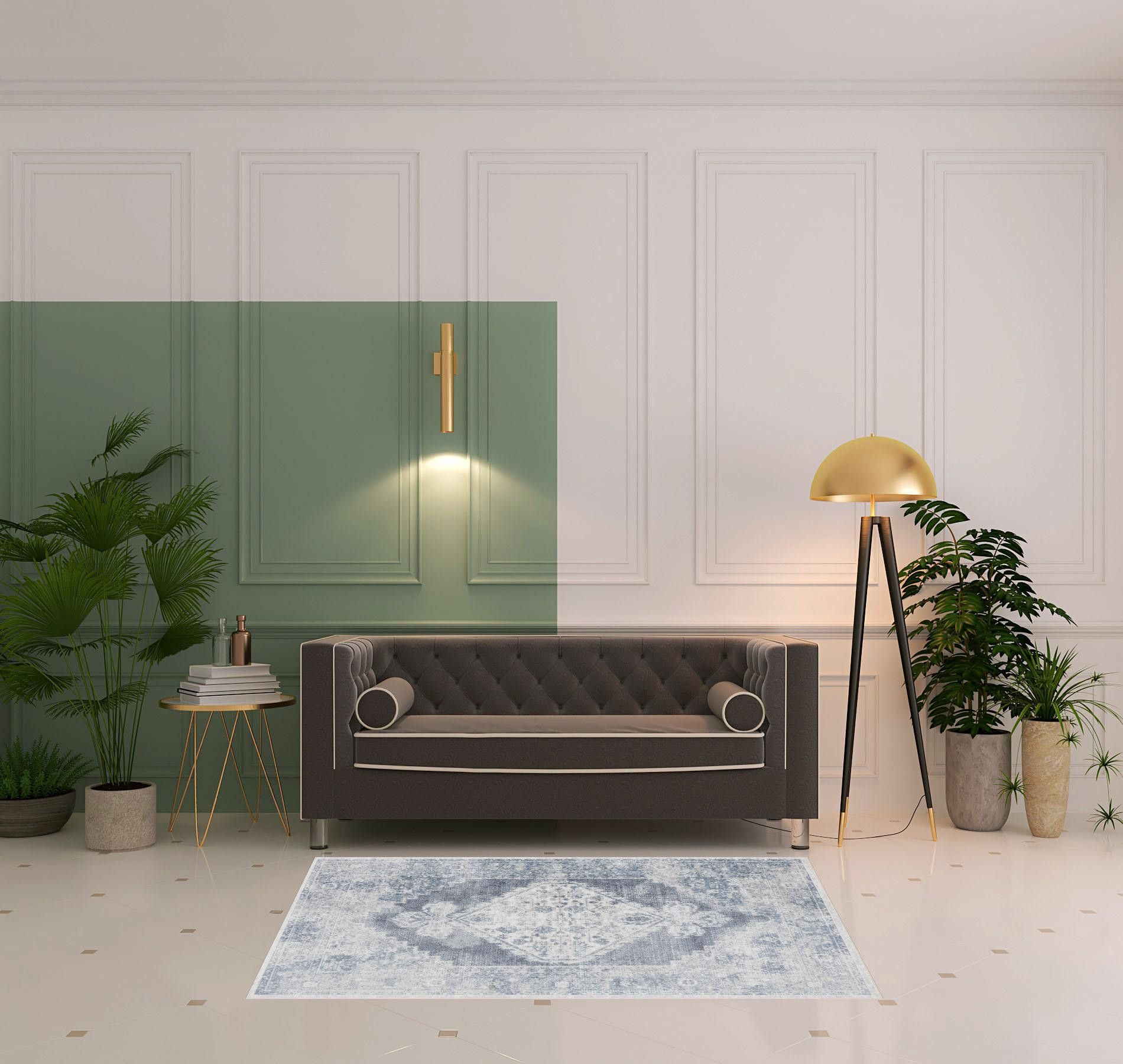 4 X 6 Blue Oriental Power Loom Distressed Washable Area Rug