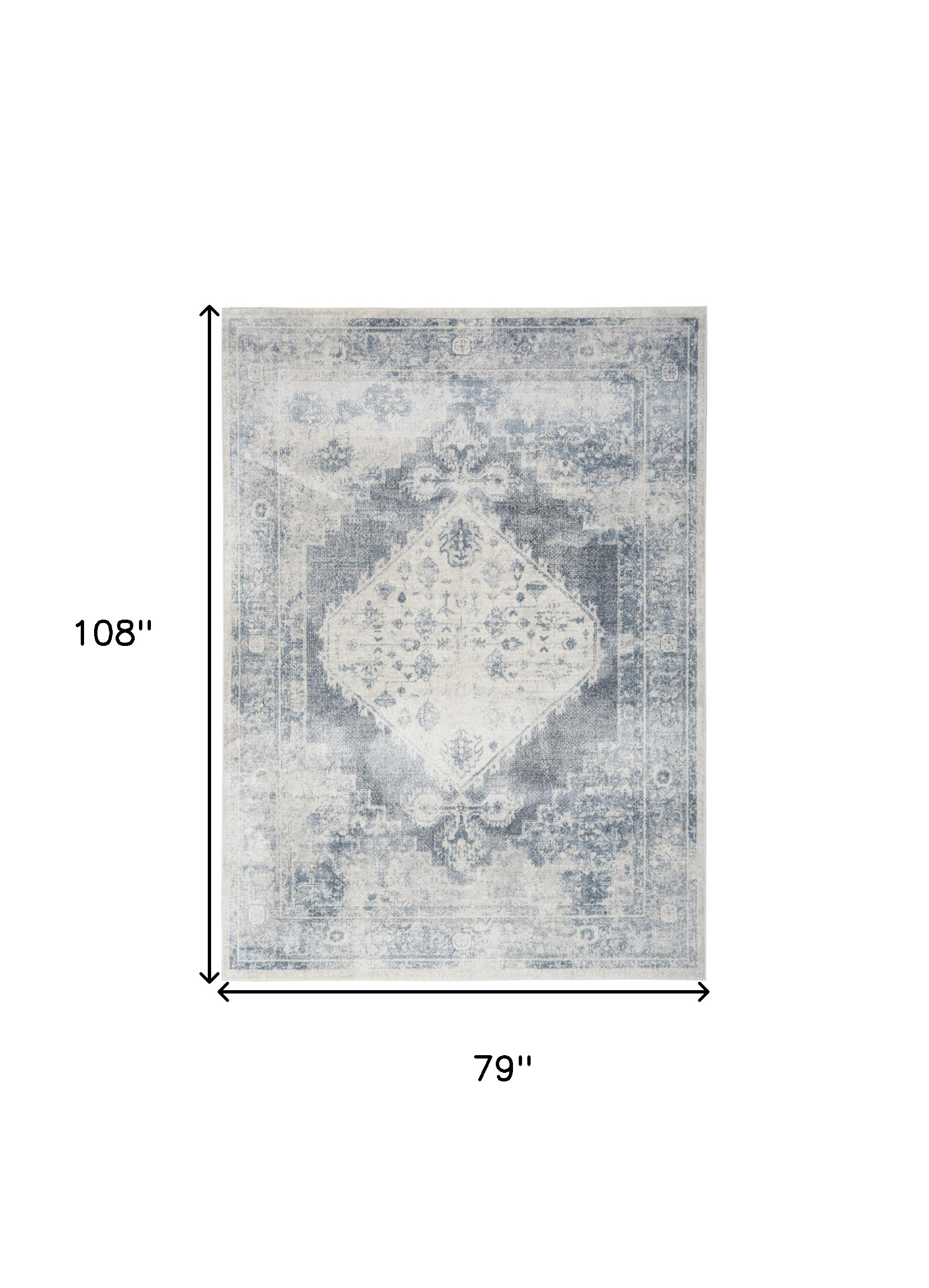 7" X 9" Blue Oriental Power Loom Distressed Washable Area Rug