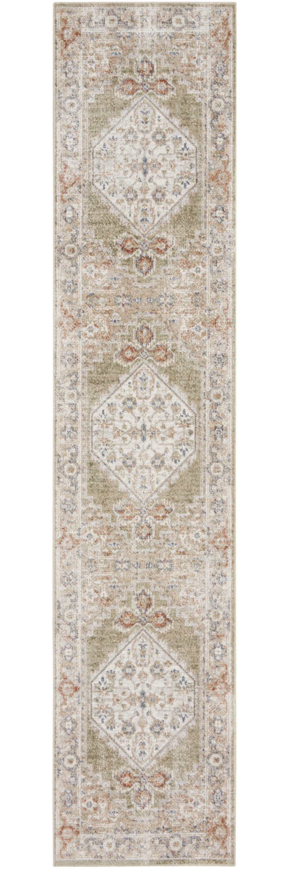 8" Sage Oriental Power Loom Distressed Washable Runner Rug