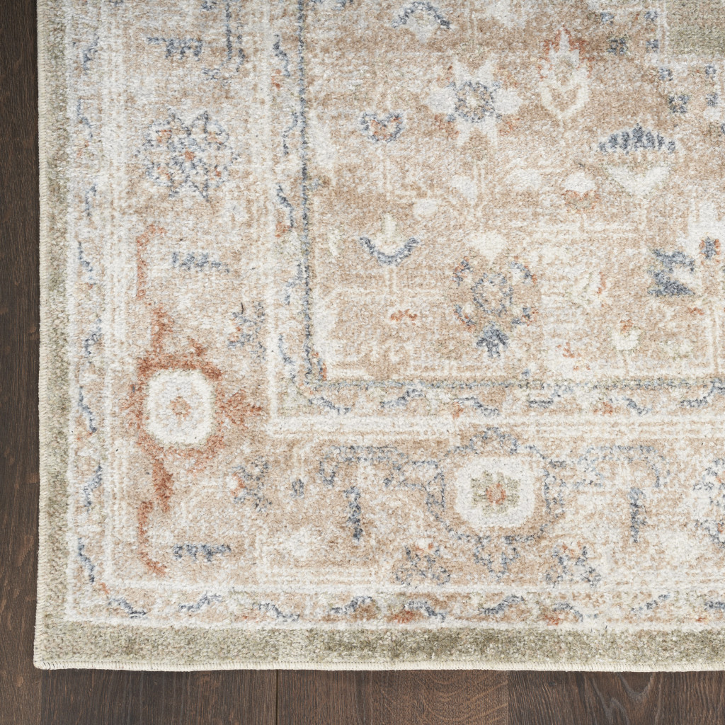 8" Sage Oriental Power Loom Distressed Washable Runner Rug