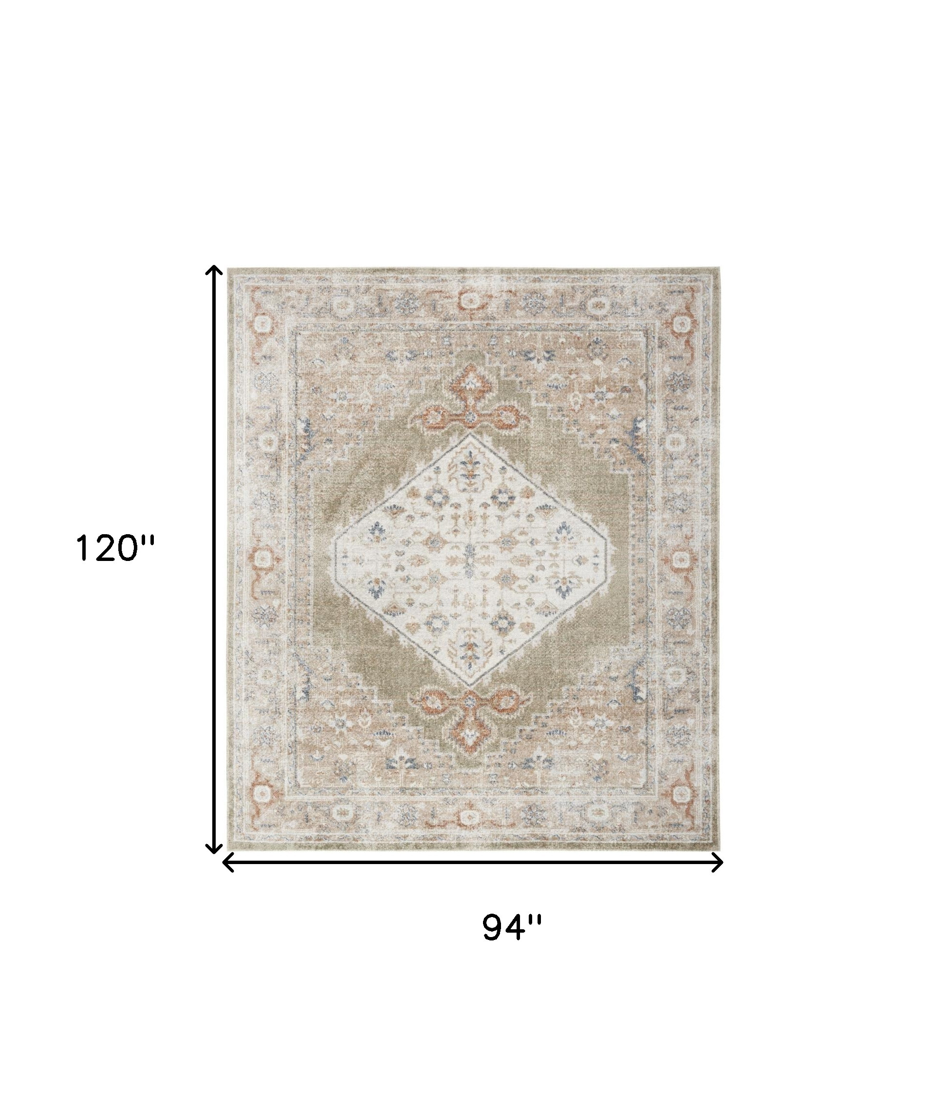 8" X 10" Sage Oriental Power Loom Distressed Washable Area Rug