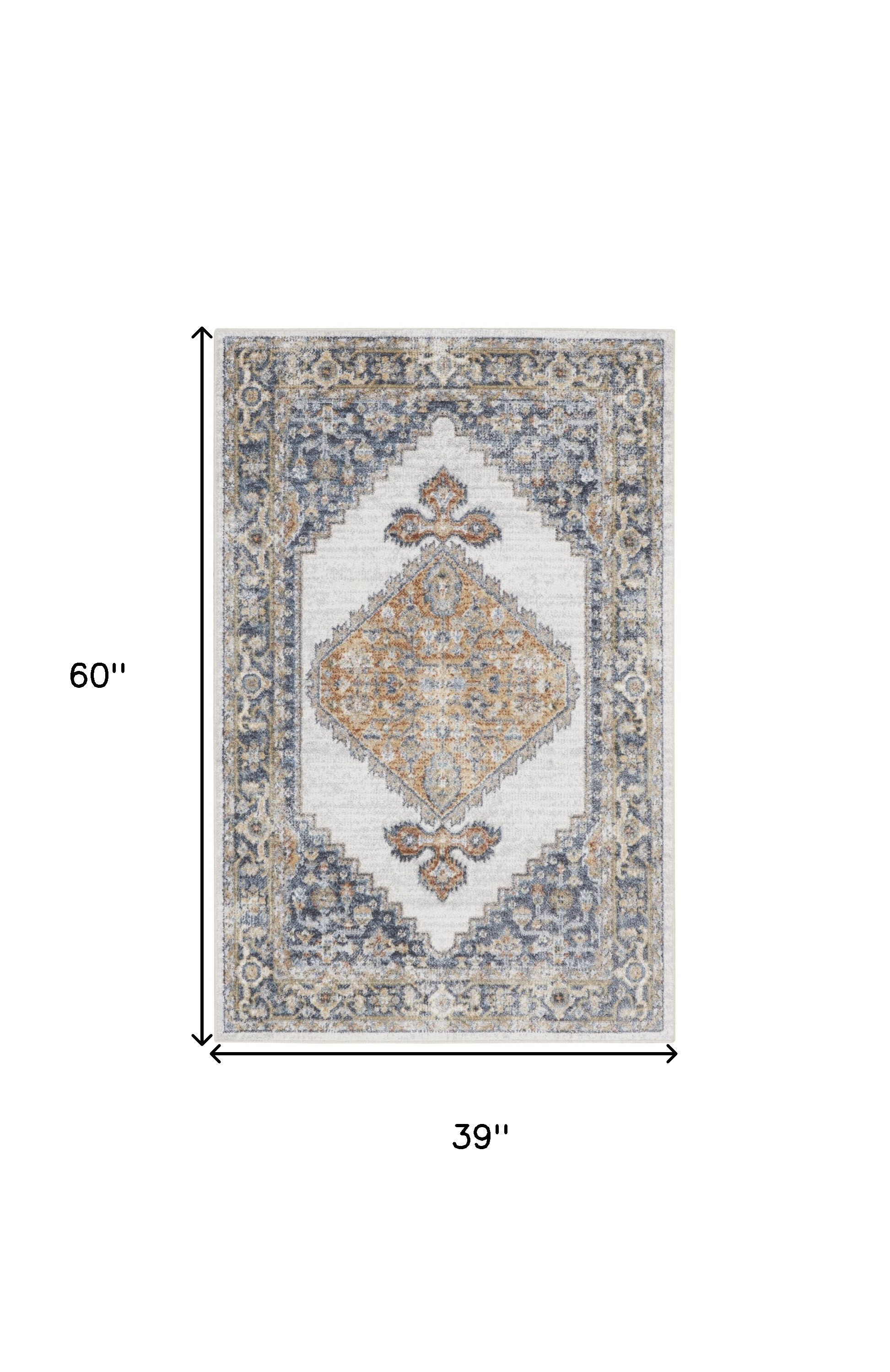3" X 5" Gray Oriental Power Loom Distressed Washable Area Rug