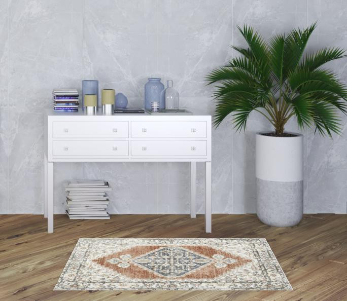 3 X 5 gray Oriental Power Loom Distressed Washable Area Rug