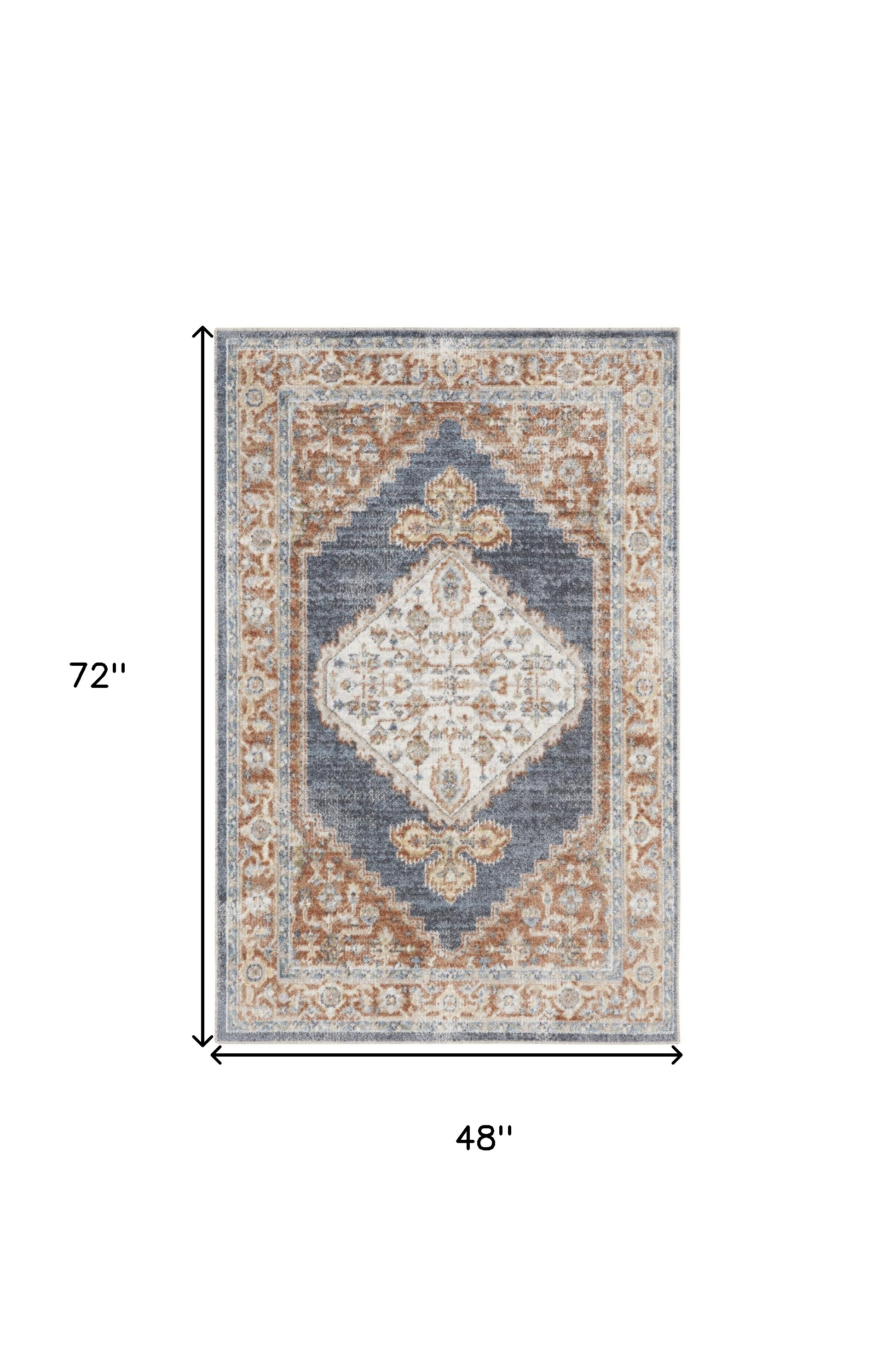 4" X 6" Denim Blue Oriental Power Loom Distressed Washable Area Rug