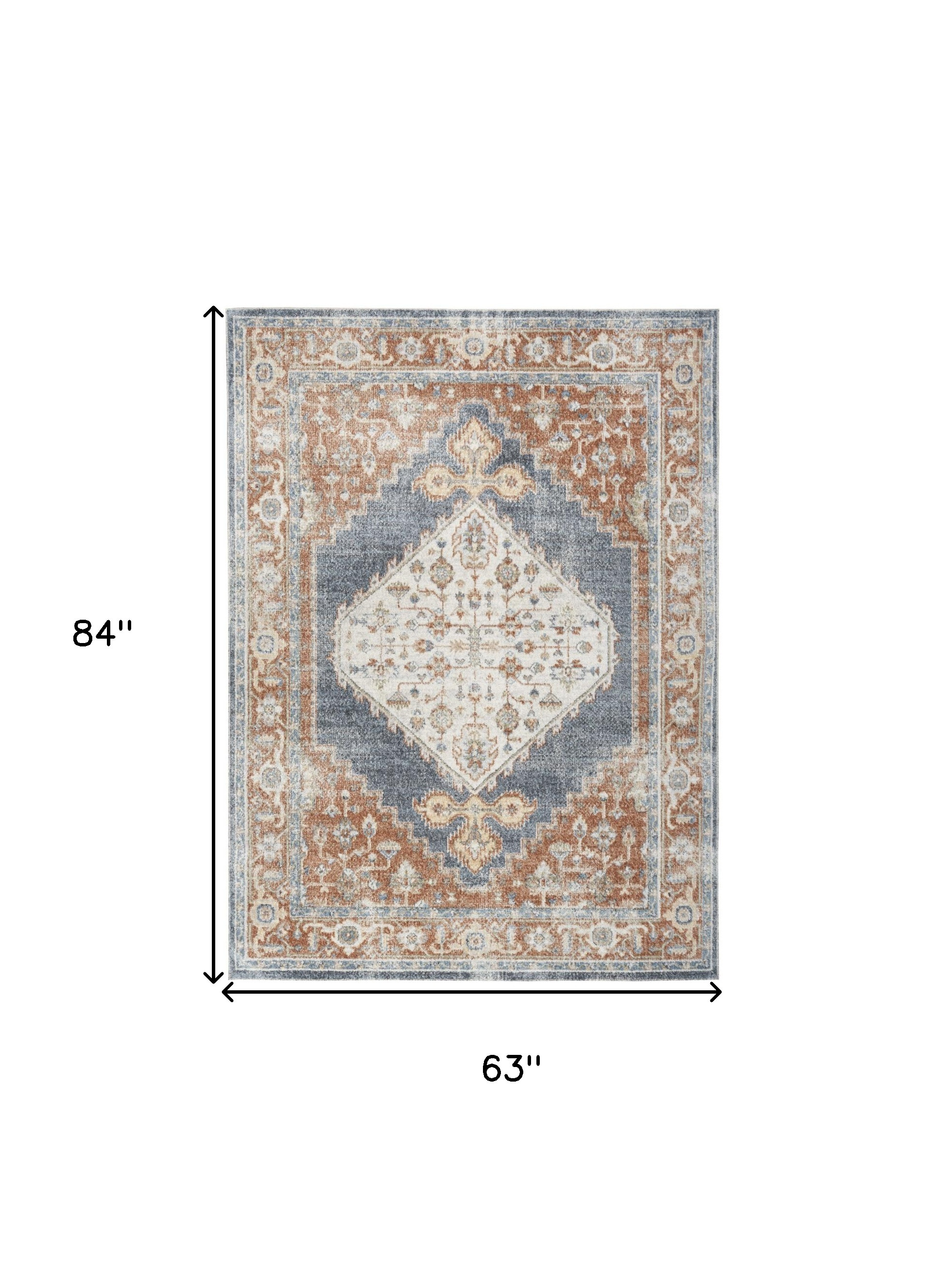 5" X 7" Denim Blue Oriental Power Loom Distressed Washable Area Rug