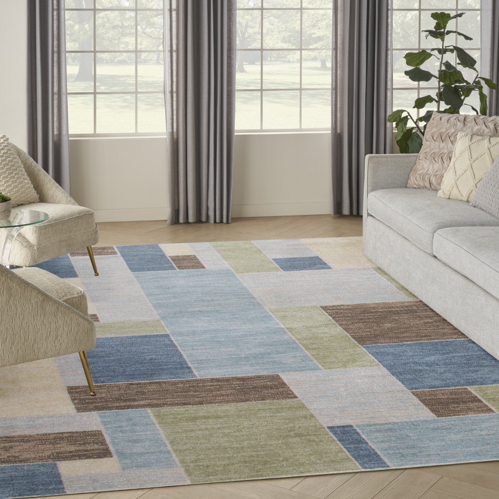 5" X 7" Denim Blue Oriental Power Loom Distressed Washable Area Rug