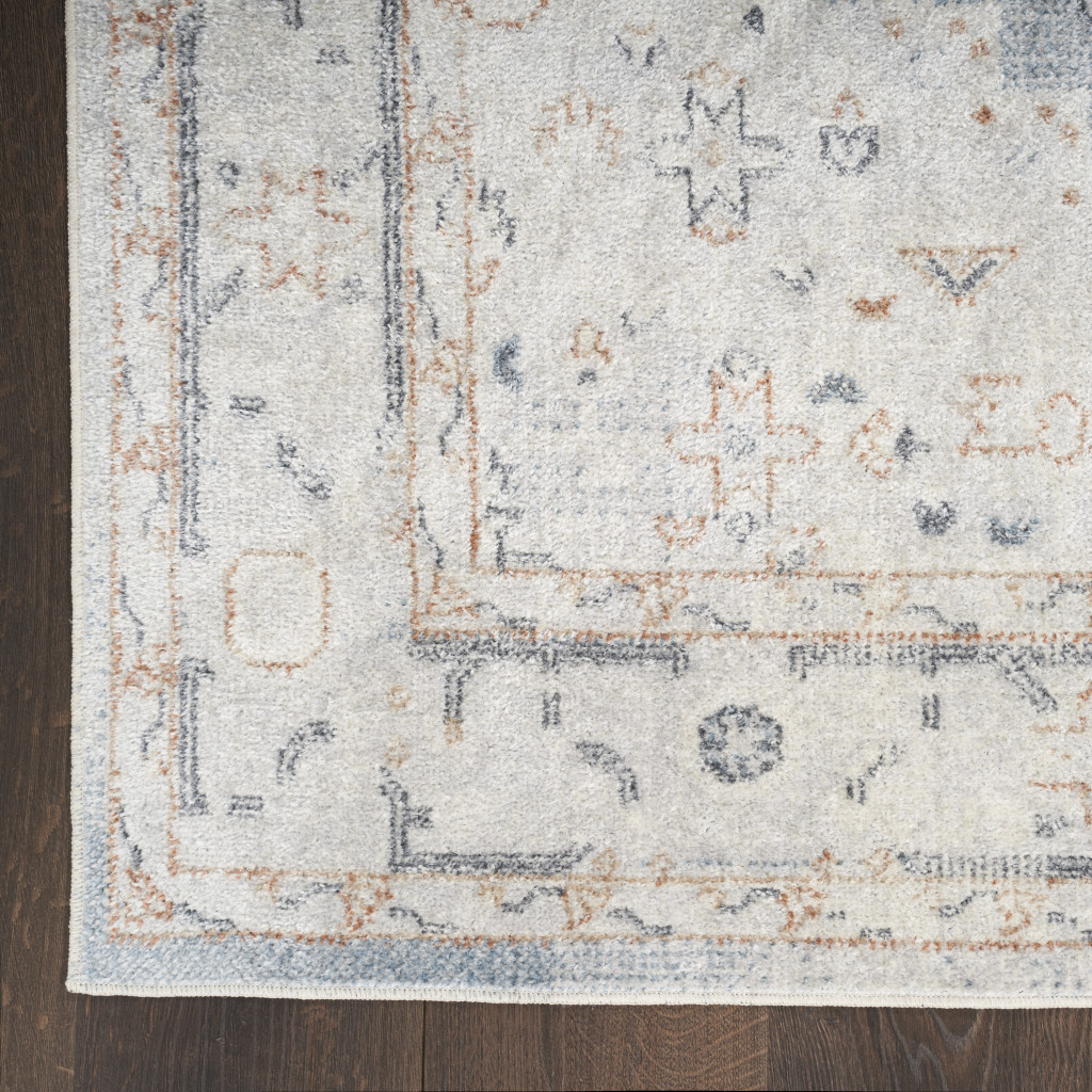 4" X 6" Light Blue Oriental Power Loom Distressed Washable Area Rug