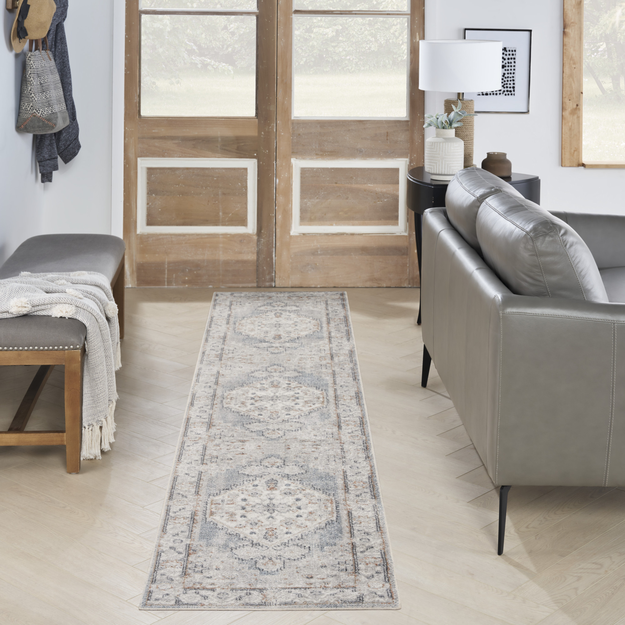 4" X 6" Light Blue Oriental Power Loom Distressed Washable Area Rug