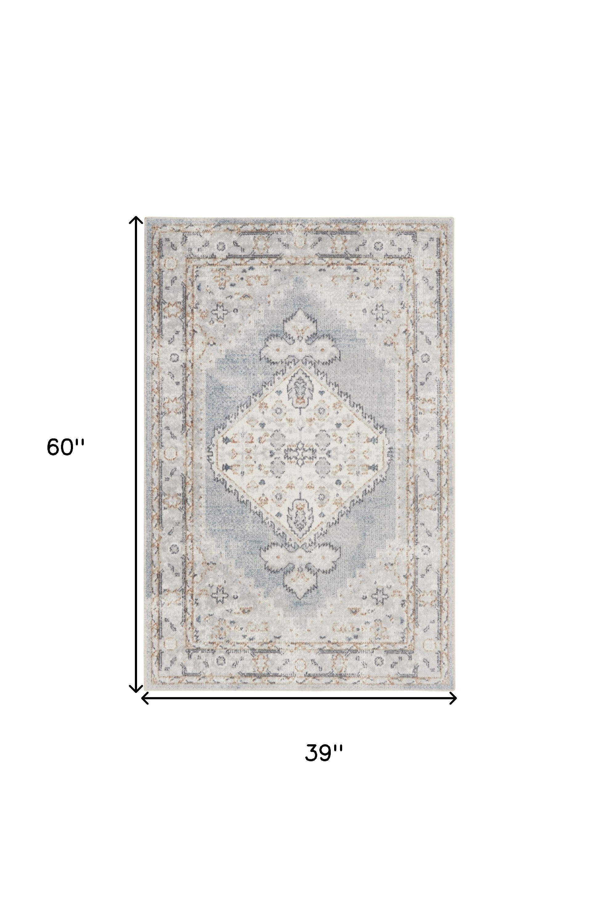 3" X 5" Light Blue Oriental Power Loom Distressed Washable Area Rug