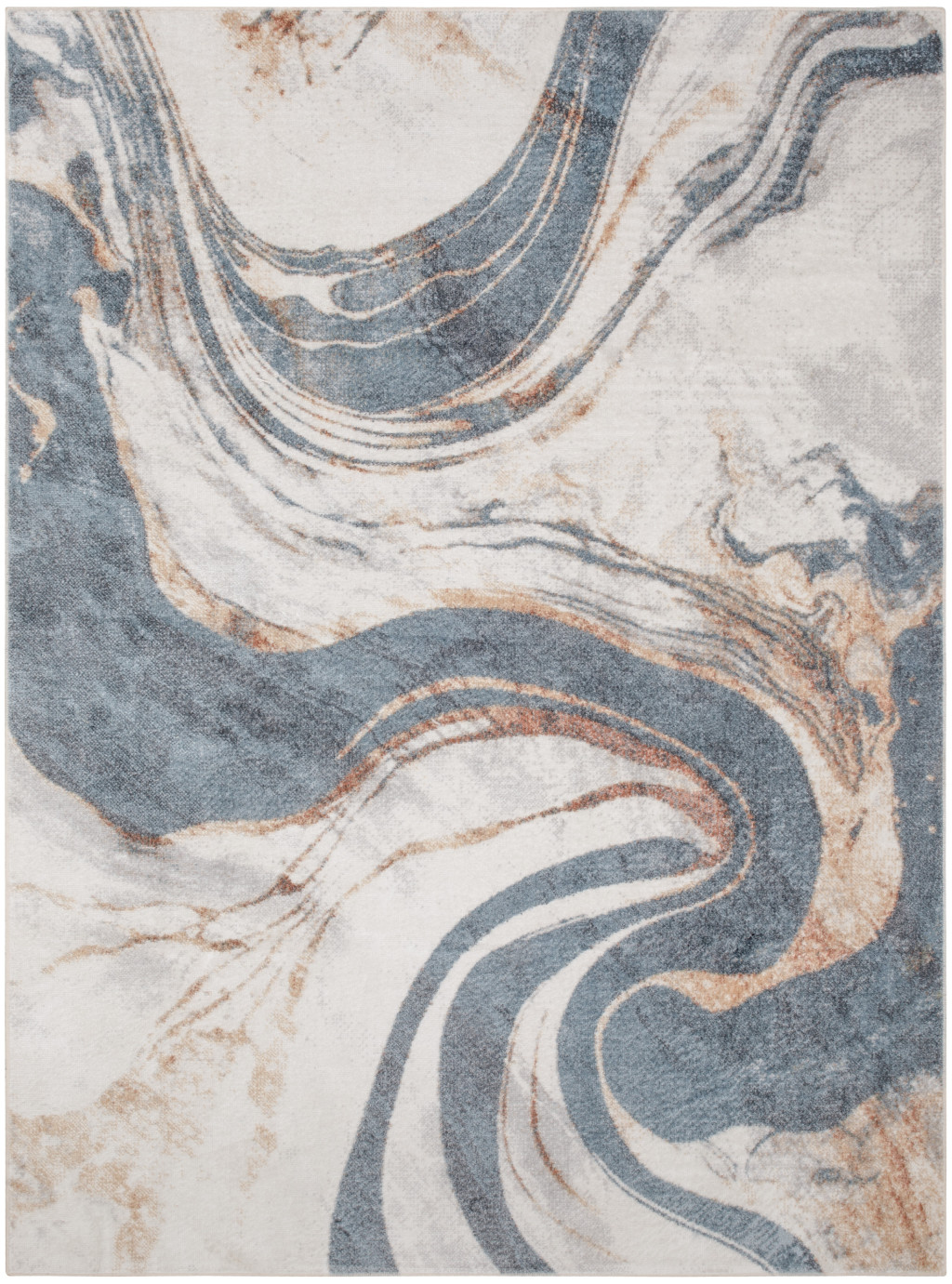 8" X 10" Gray and Blue Oriental Power Loom Washable Area Rug