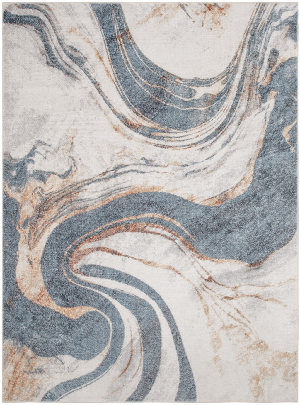 8" X 10" Gray and Blue Oriental Power Loom Washable Area Rug