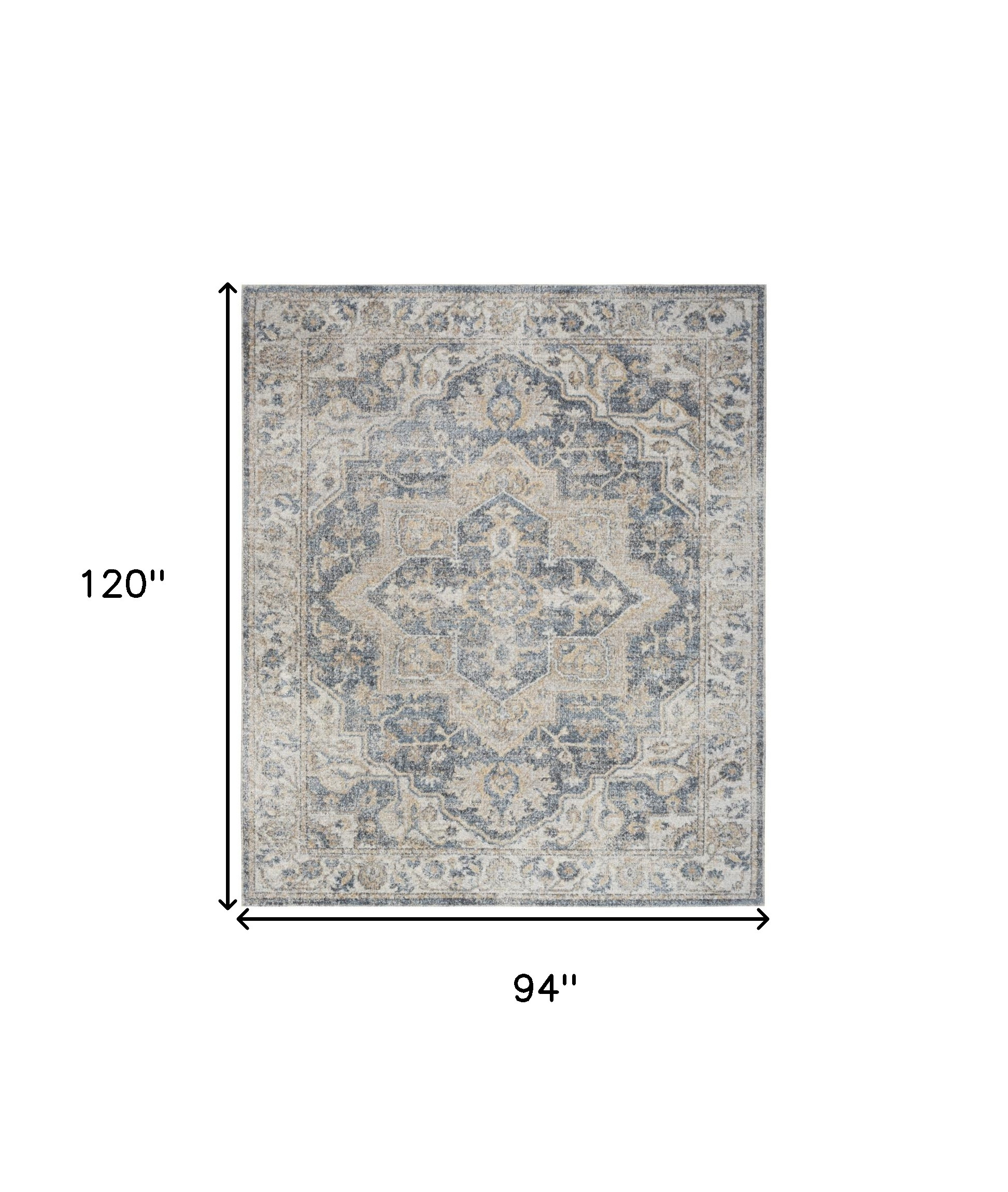 8" X 10" Gray and Blue Oriental Power Loom Washable Area Rug