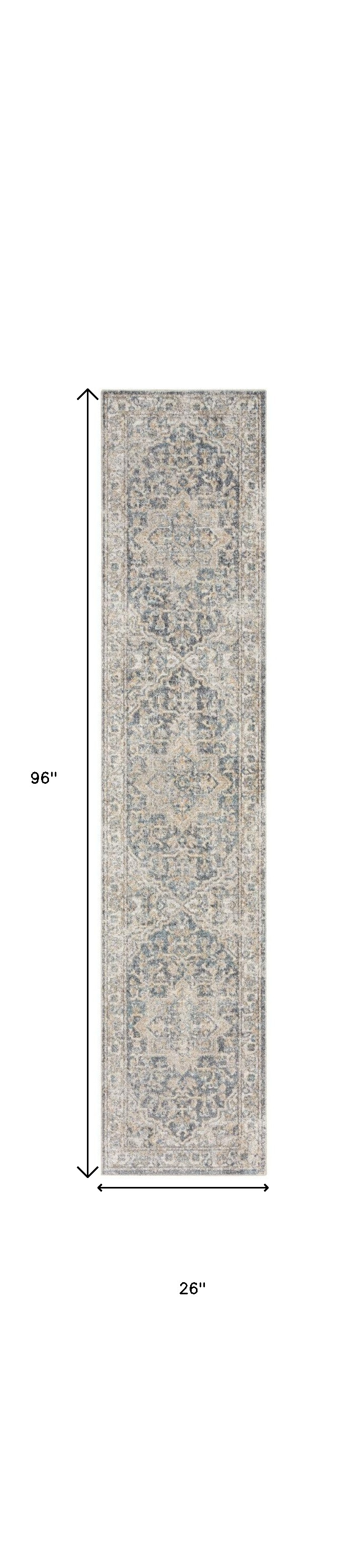 8" Gray Oriental Power Loom Washable Runner Rug