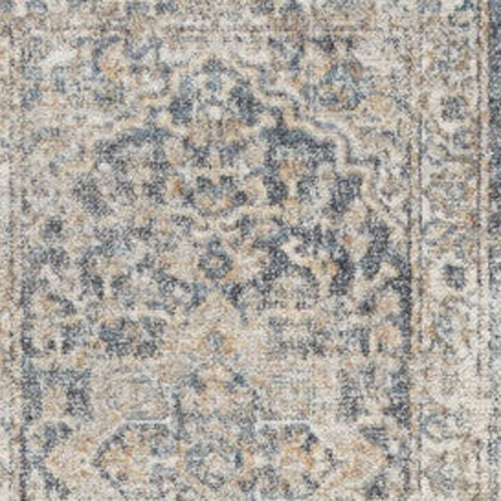 8" Gray Oriental Power Loom Washable Runner Rug