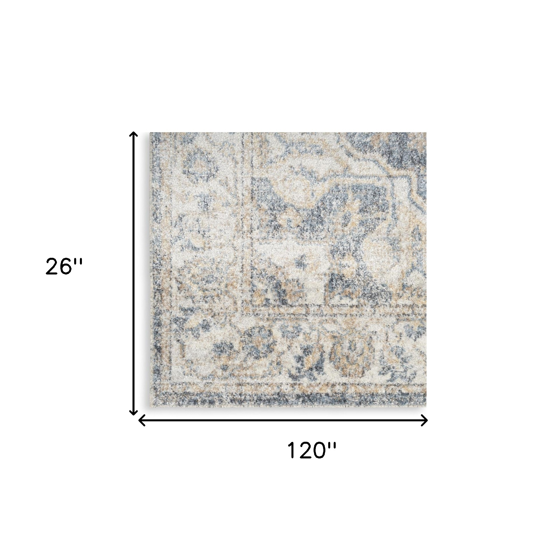 10" Gray Oriental Power Loom Washable Runner Rug
