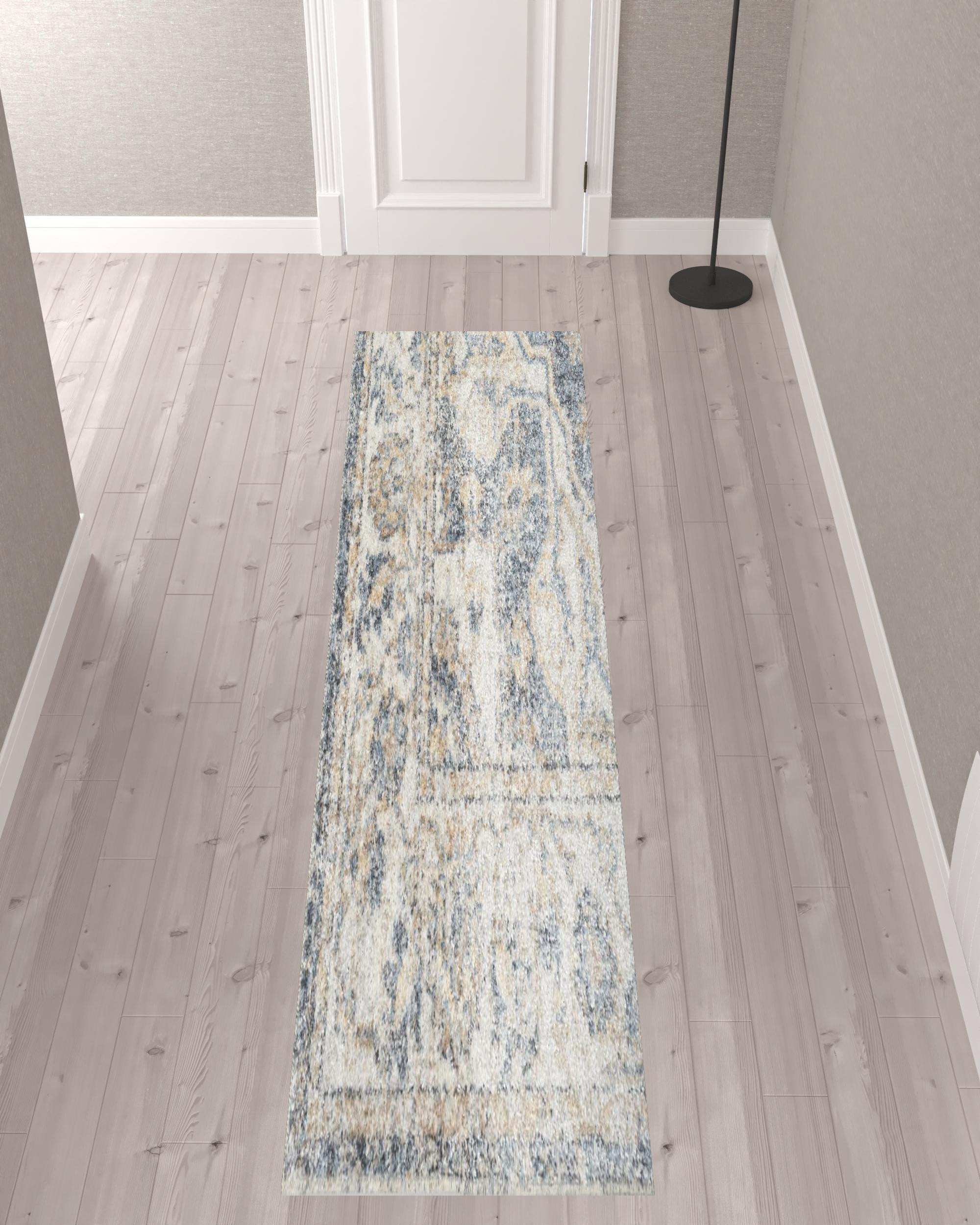 10" Gray Oriental Power Loom Washable Runner Rug